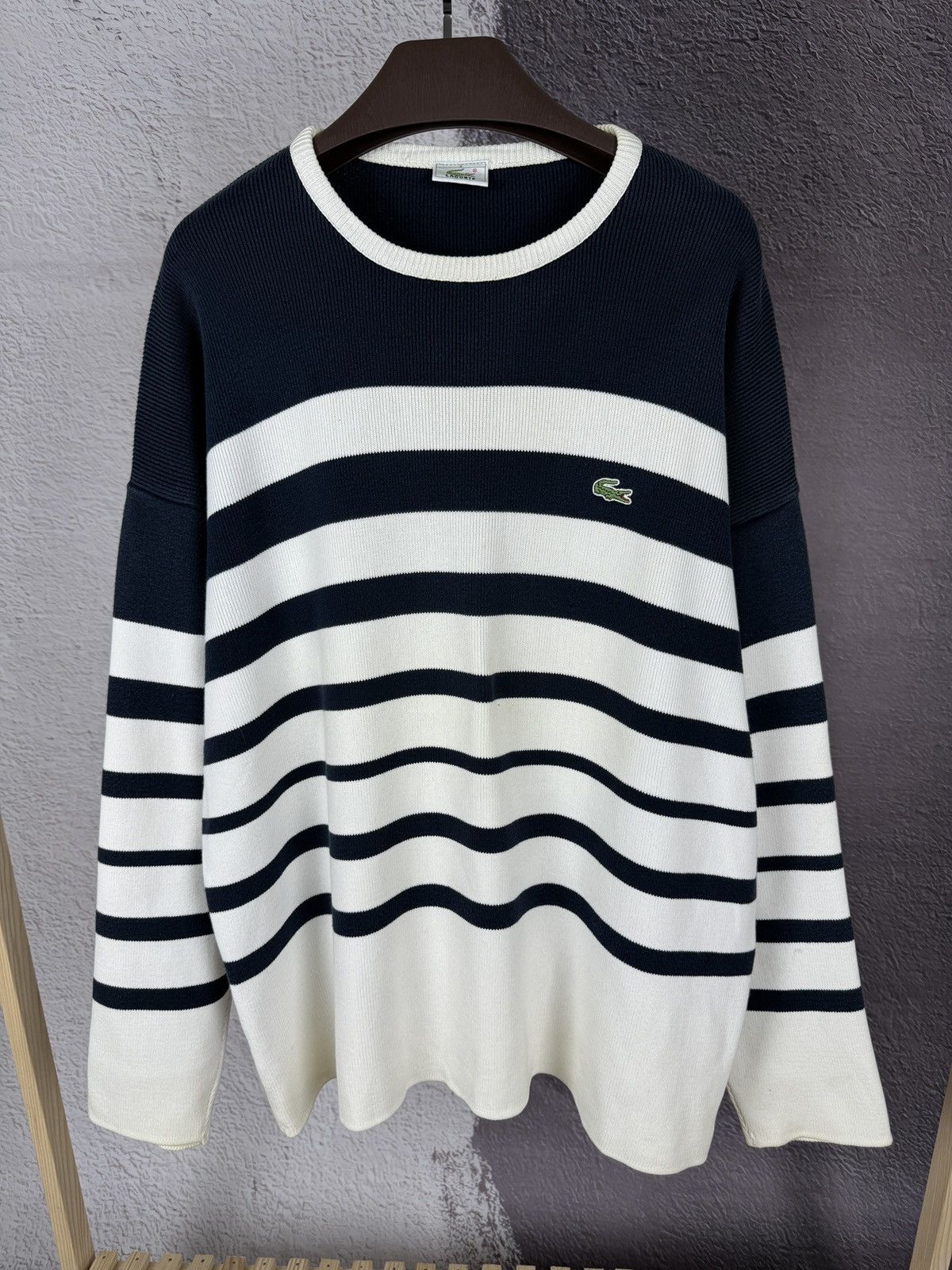 Lacoste Lacoste vintage white blue striped sweater knitwear Size US XXL / EU 58 / 5 - 2 Thumbnail
