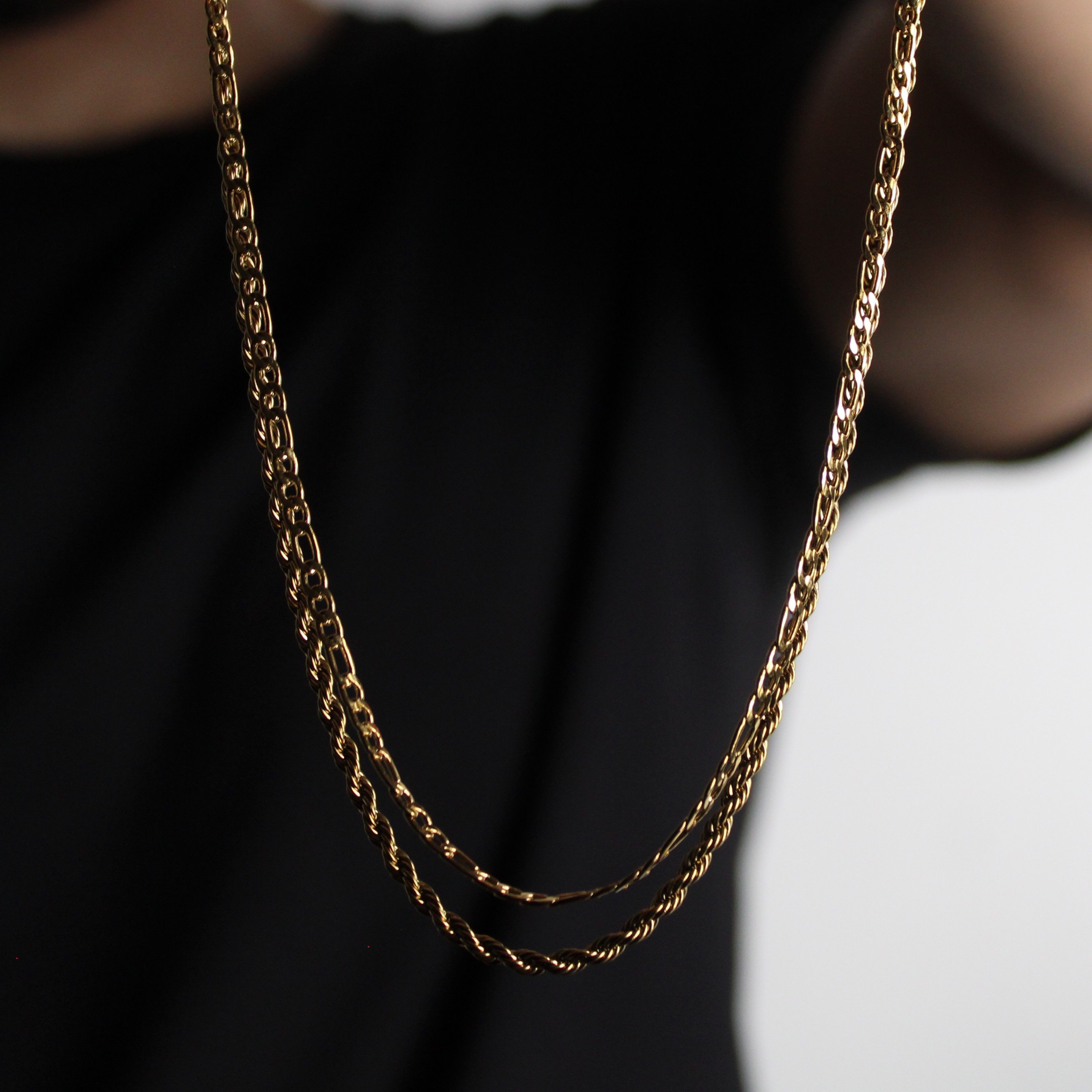 Jewelry Gold 3mm Figaro & Rope Chain Set Size ONE SIZE - 5 Thumbnail