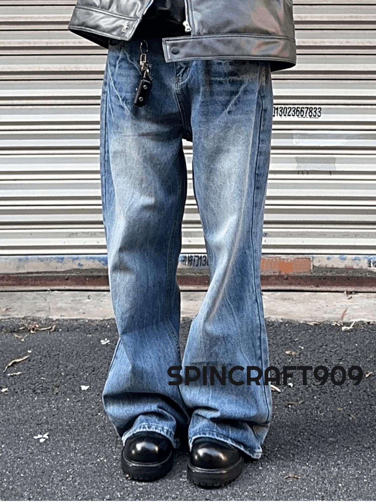 Jean Blue Washed Stacked Flare Denim Jeans Size US 32 / EU 48 - 1 Thumbnail