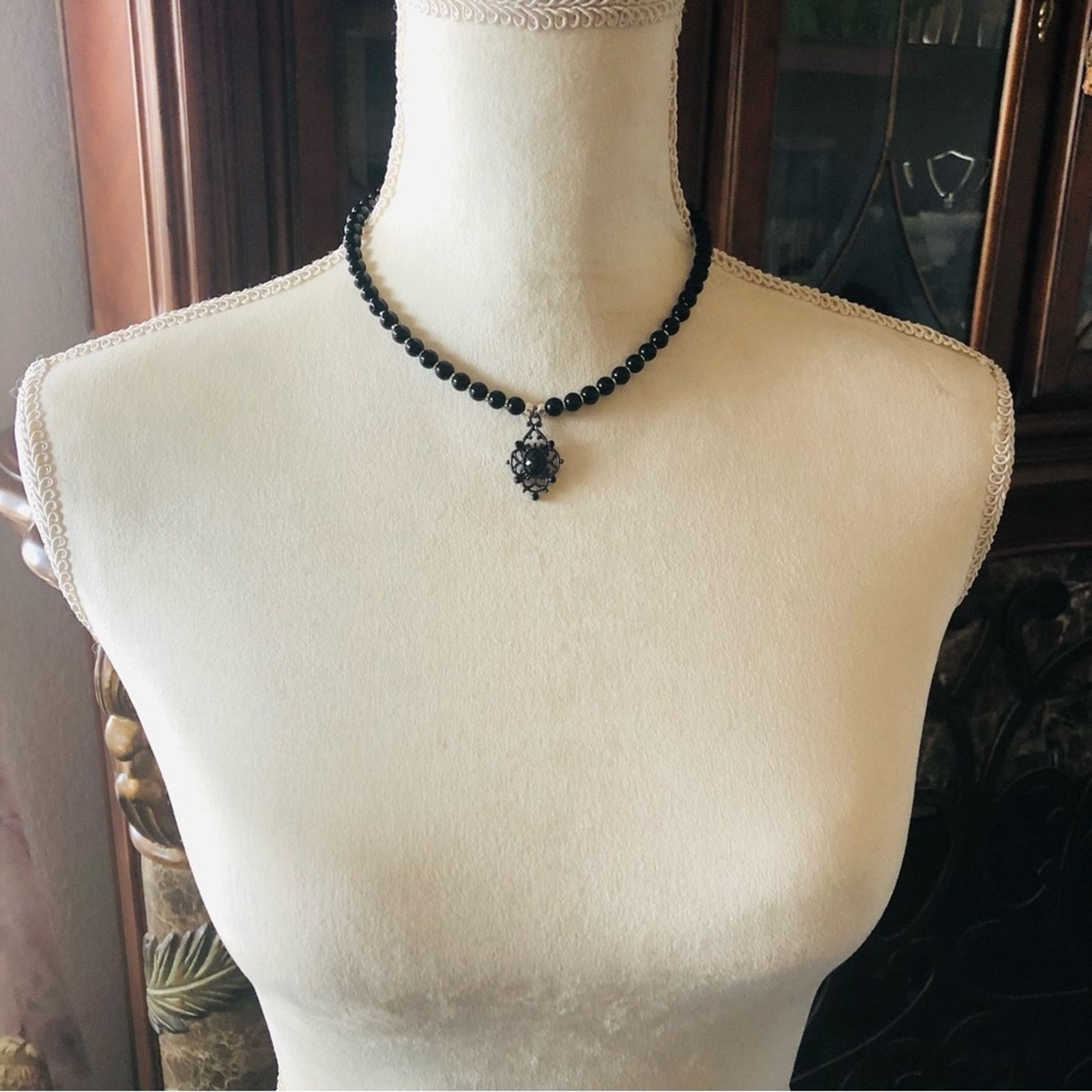 Handmade Handcrafted repurpose black glass crystal Pearl necklace Size ONE SIZE - 5 Thumbnail