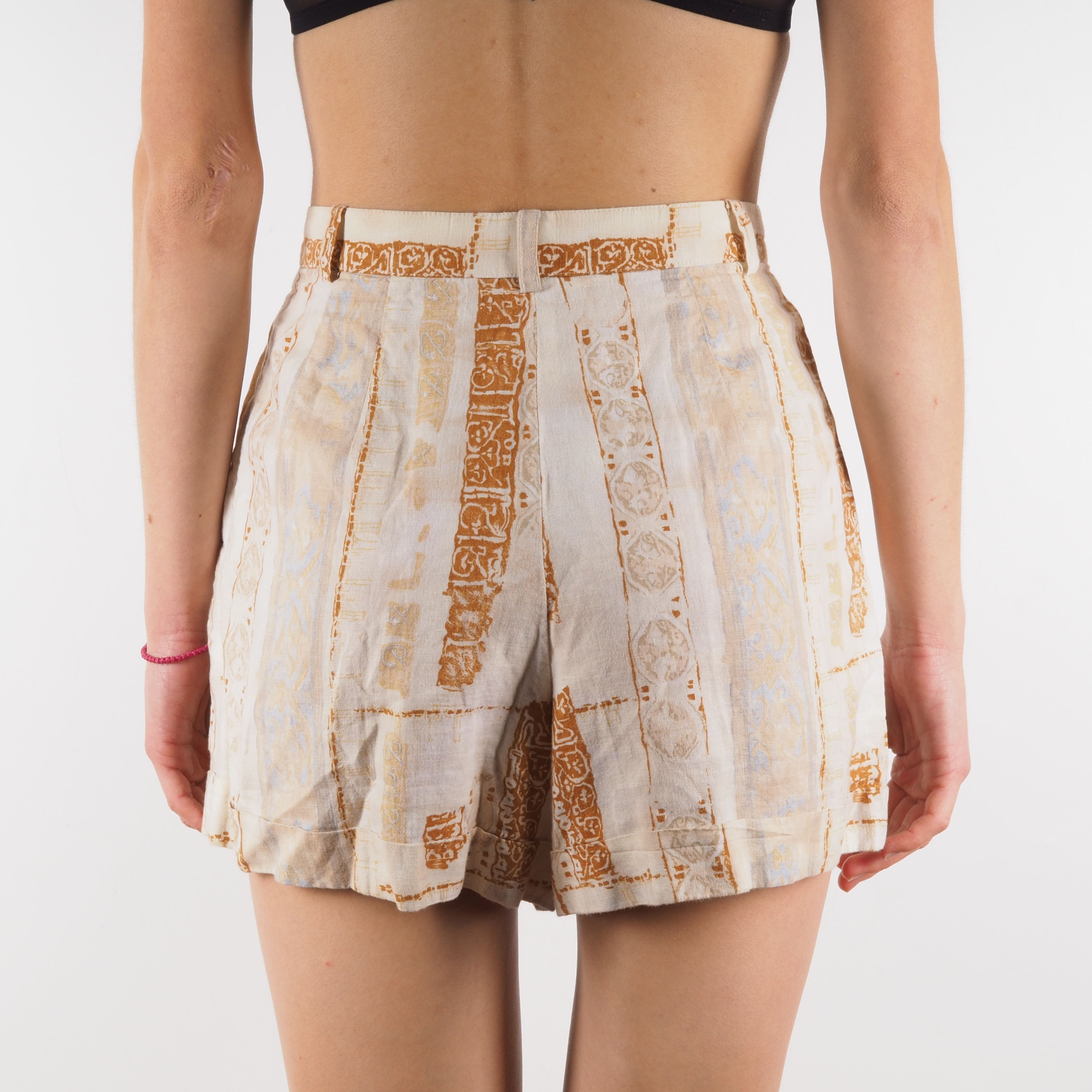 Kenzo × Vintage Kenzo Jungle Vintage Women Pleated Beige Linen Cotton Shorts Size 26" / US 2 / IT 38 - 3 Thumbnail