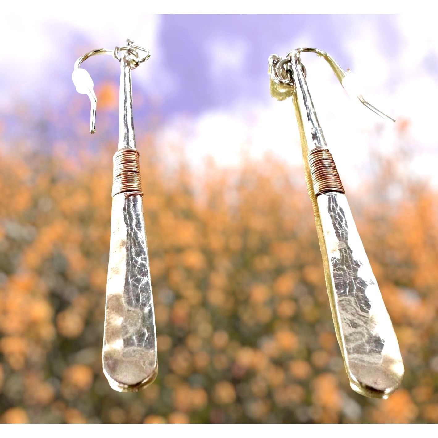 Handmade New Hammered Metal Earrings Handmade Wire Wrapped Dangle hoo Size ONE SIZE - 11 Thumbnail
