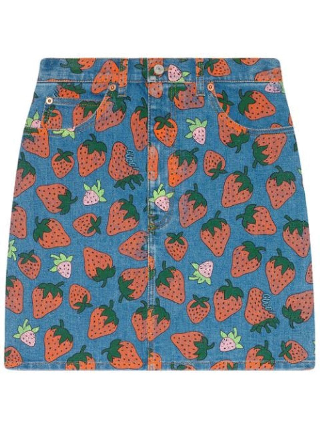Gucci Gucci Denim Skirt with Strawberry Print size IT 42 Size 28" / US 6 / IT 42 - 1 Thumbnail
