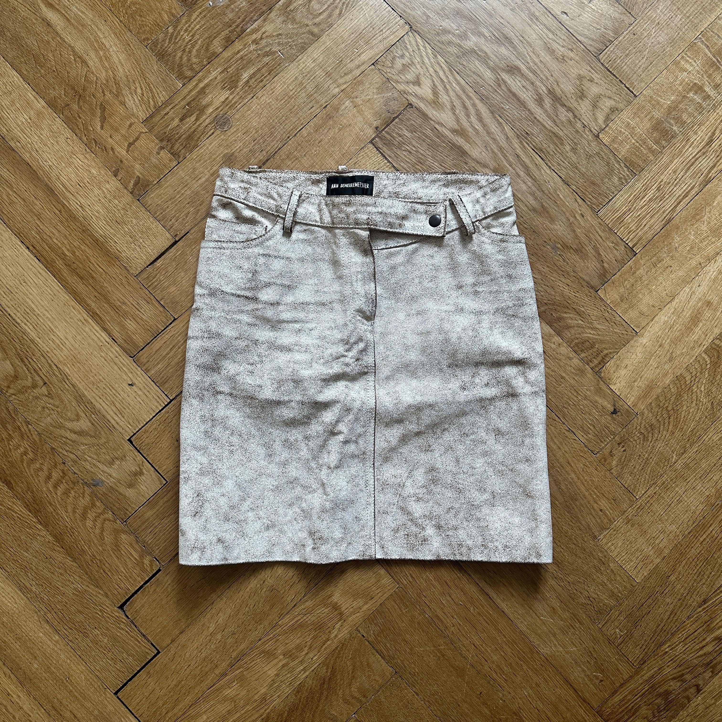 image of Ann Demeulemeester Ss02 White Cracked Leather Skirt, Women's (Size 26)
