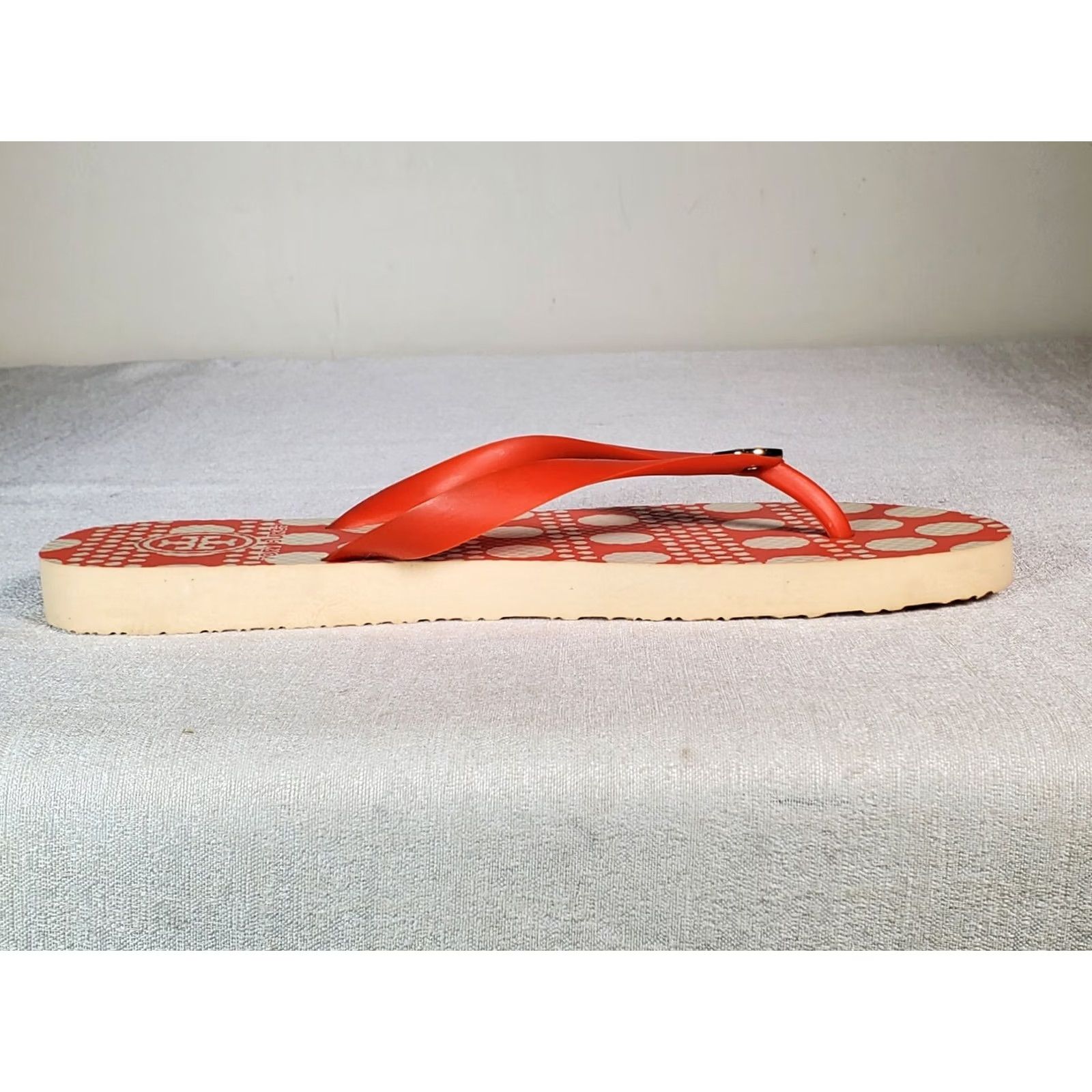 Tory Burch Tory Burch Printed Logo Thin Flip Flops Sandals Coral Red White Women's US 9 M Size US 9 / IT 39 - 4 Thumbnail