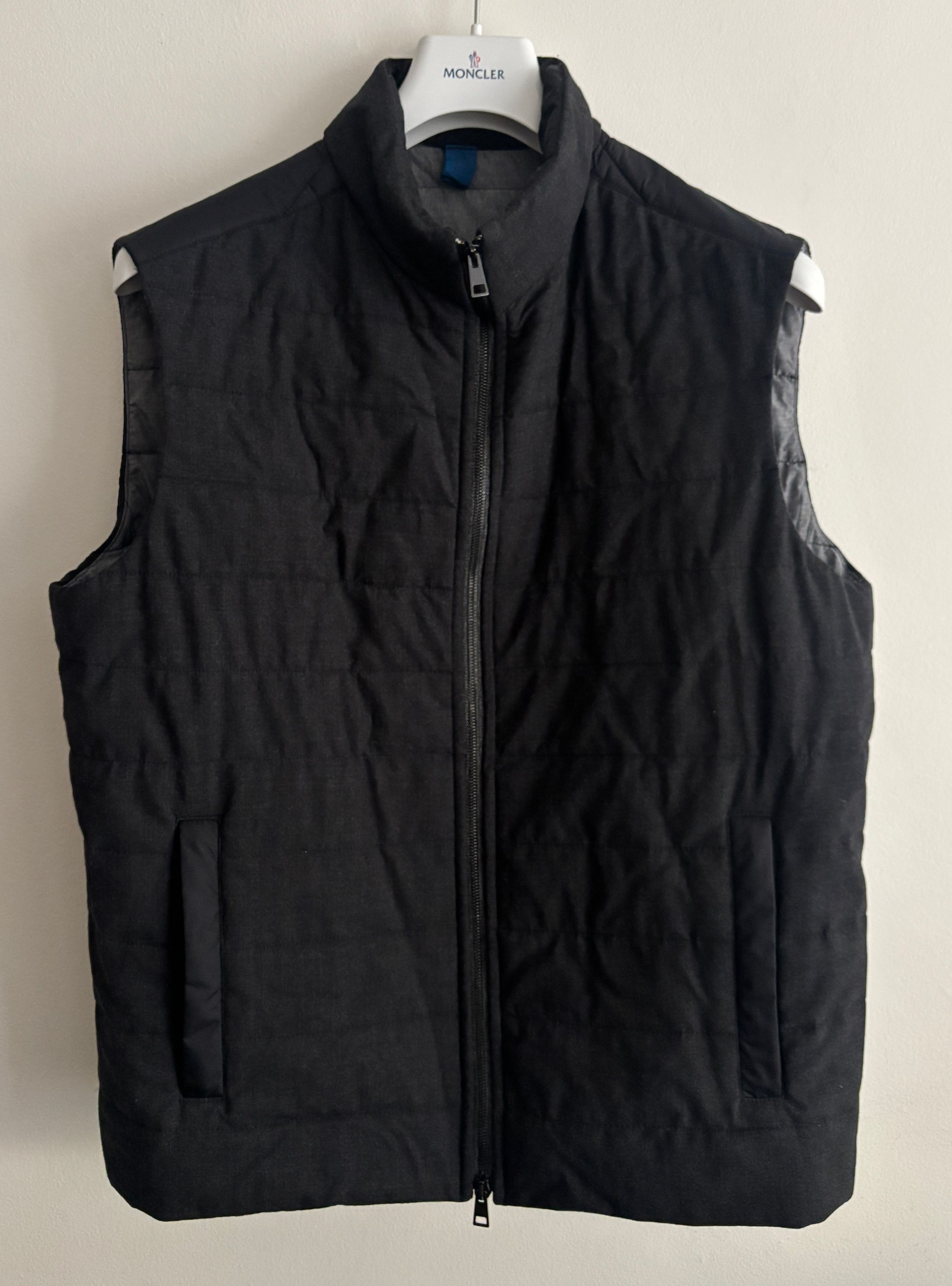 $335 Quilted Zip Grey Wool Nylon Vest - 42/ Large-XL