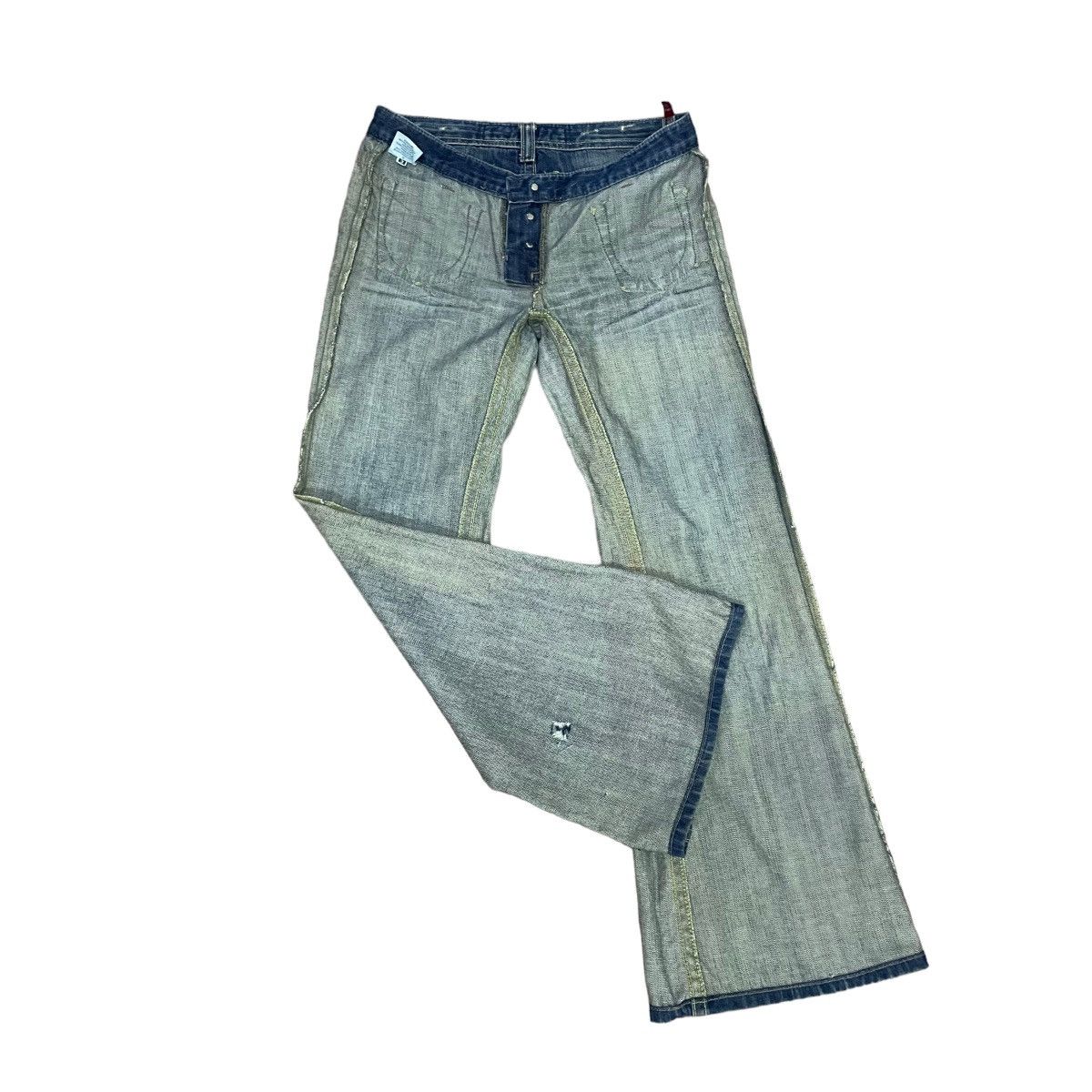 Le Grande Bleu (L.G.B.) 🇯🇵 JAPANESE SUPER FLARE BUTTON FLY WASHED DENIM PANTS Size US 30 / EU 46 - 12 Thumbnail