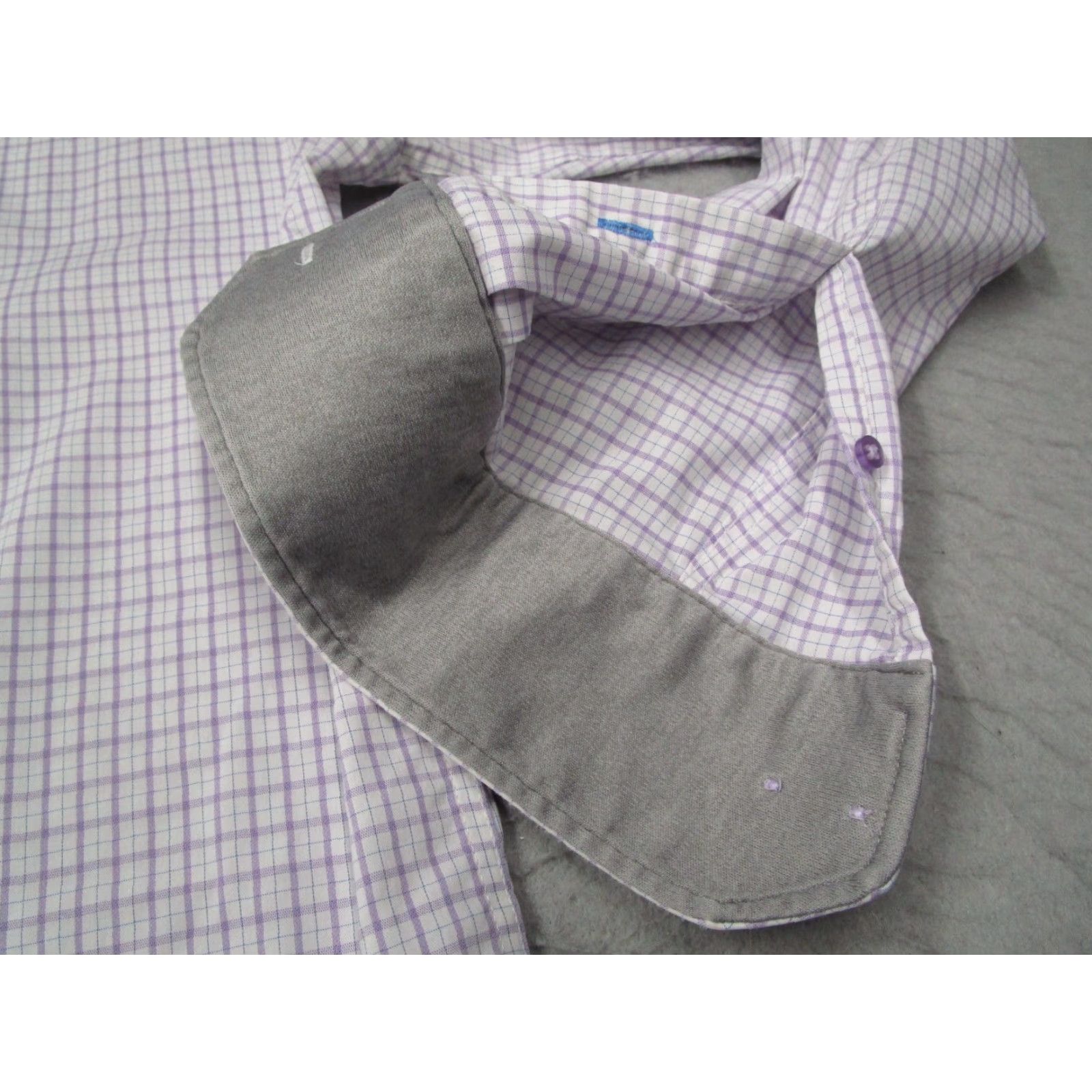 Vintage TWILLORY Men's Purple Check Dress Shirt 16 34 Long Sleeve Tailored Performance Button Up Flip Cuff Size 34R - 4 Thumbnail
