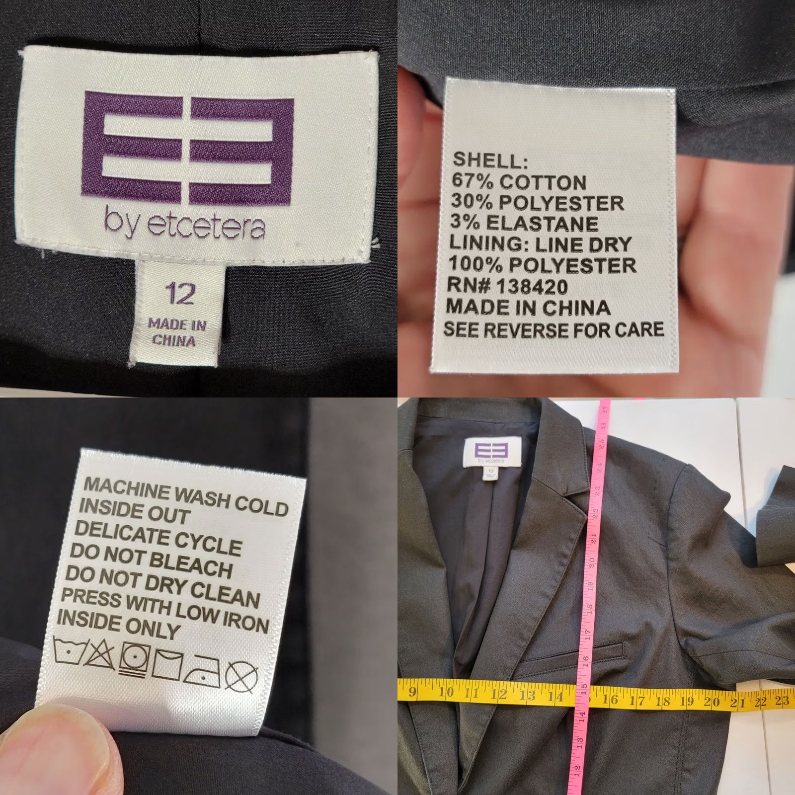 Cotton On Etcetera Blazer Jacket Black 12 Cotton One Button Pockets Notch Lined Shoulder Pads Single-Breasted Women’s Blazer Size XL / US 12-14 / IT 48-50 - 8 Thumbnail