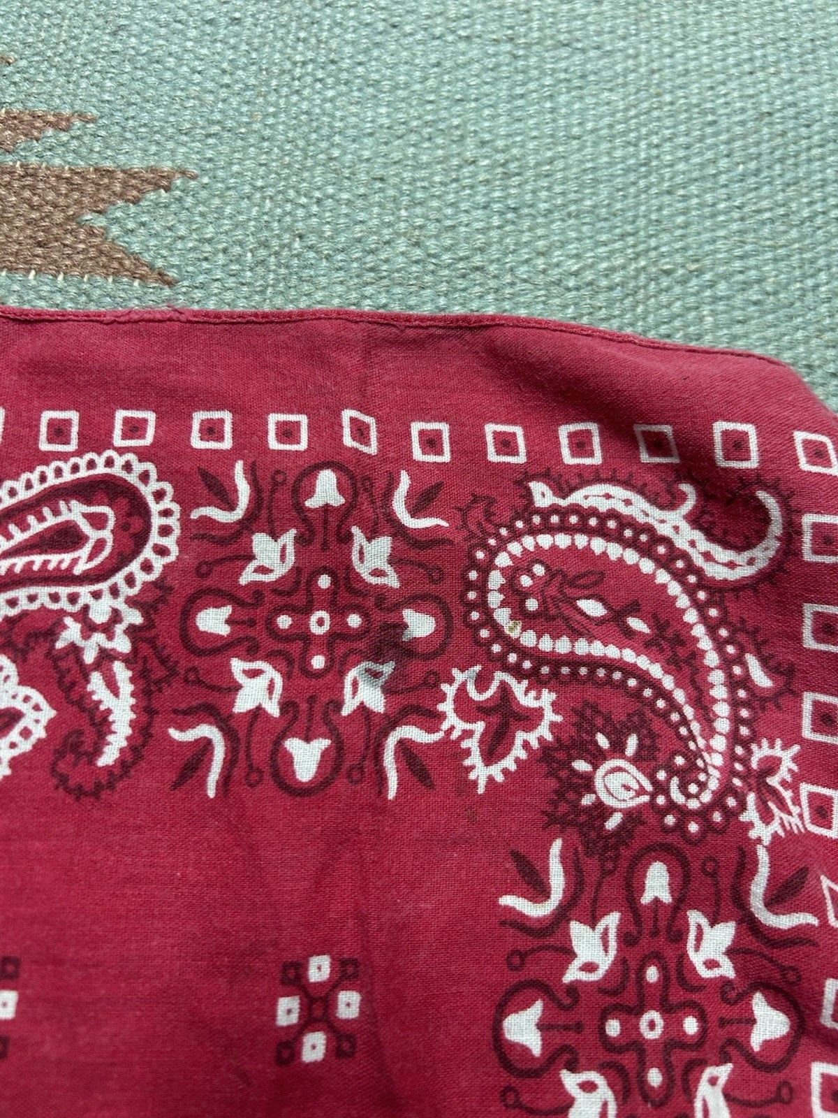 Vintage Vtg cotton bandana handkerchief paisley geometric distre USA Size ONE SIZE - 7 Thumbnail