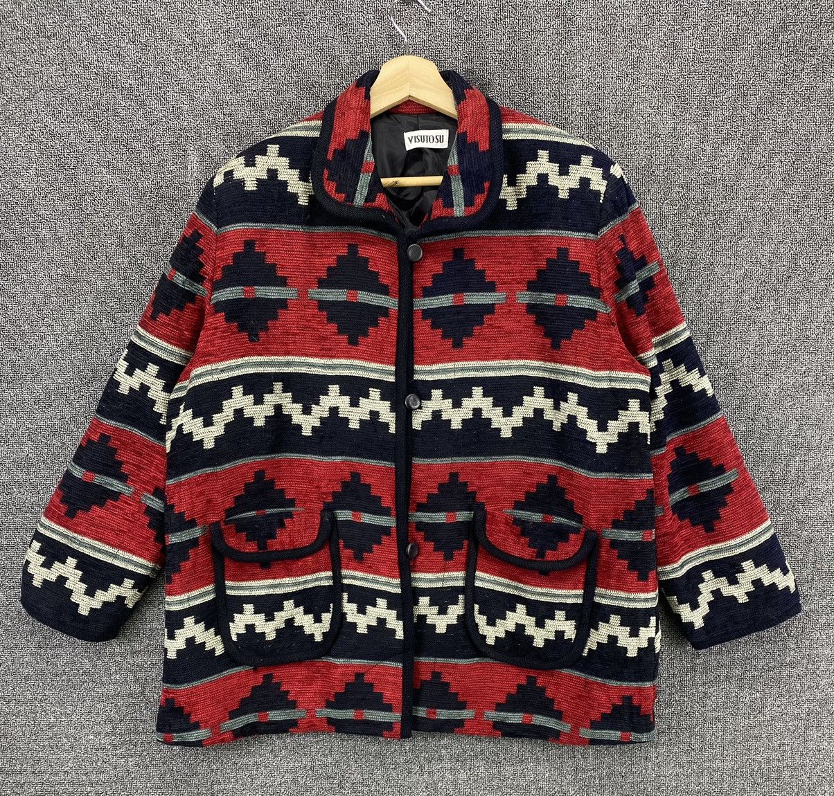Vintage VISUTOSU Aztec Navajo Native Design Wool Coat Jacket