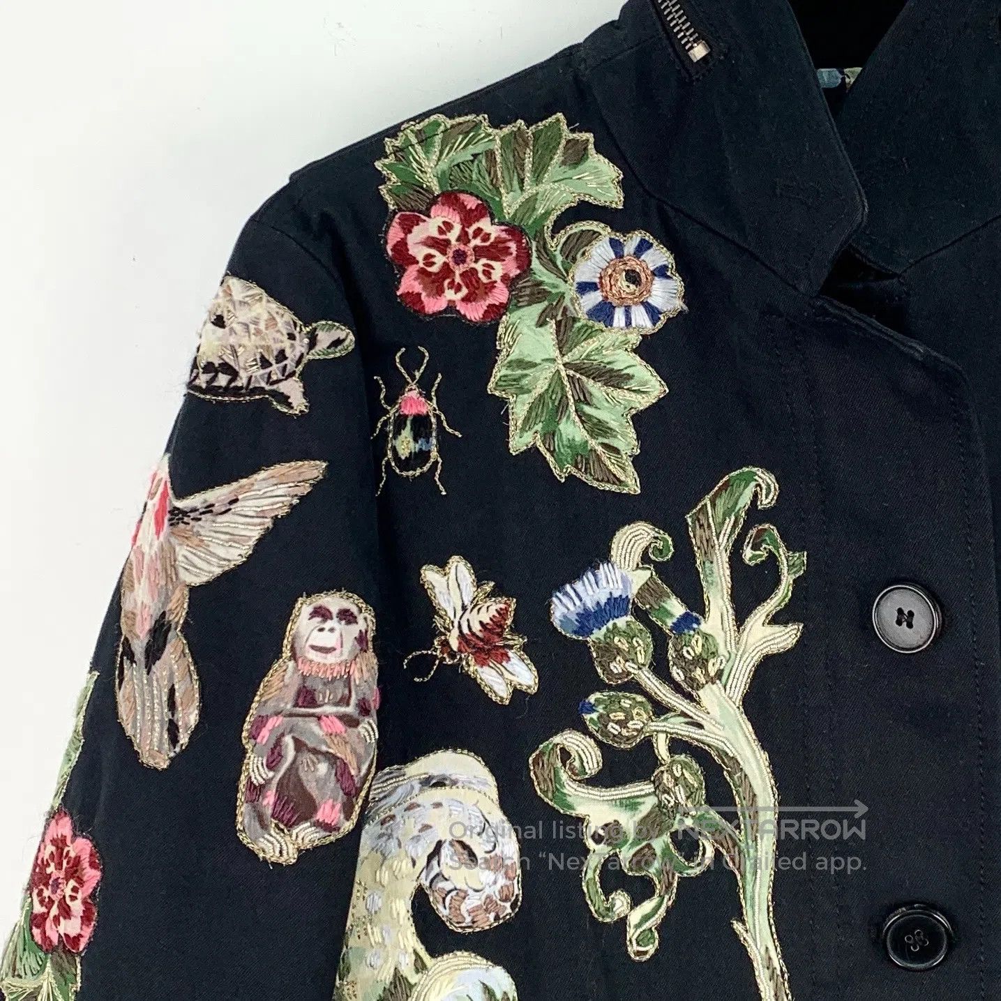 Valentino Valentino Black Animal Embroidered Cotton Stand Collar Sin Size US S / EU 44-46 / 1 - 3 Thumbnail