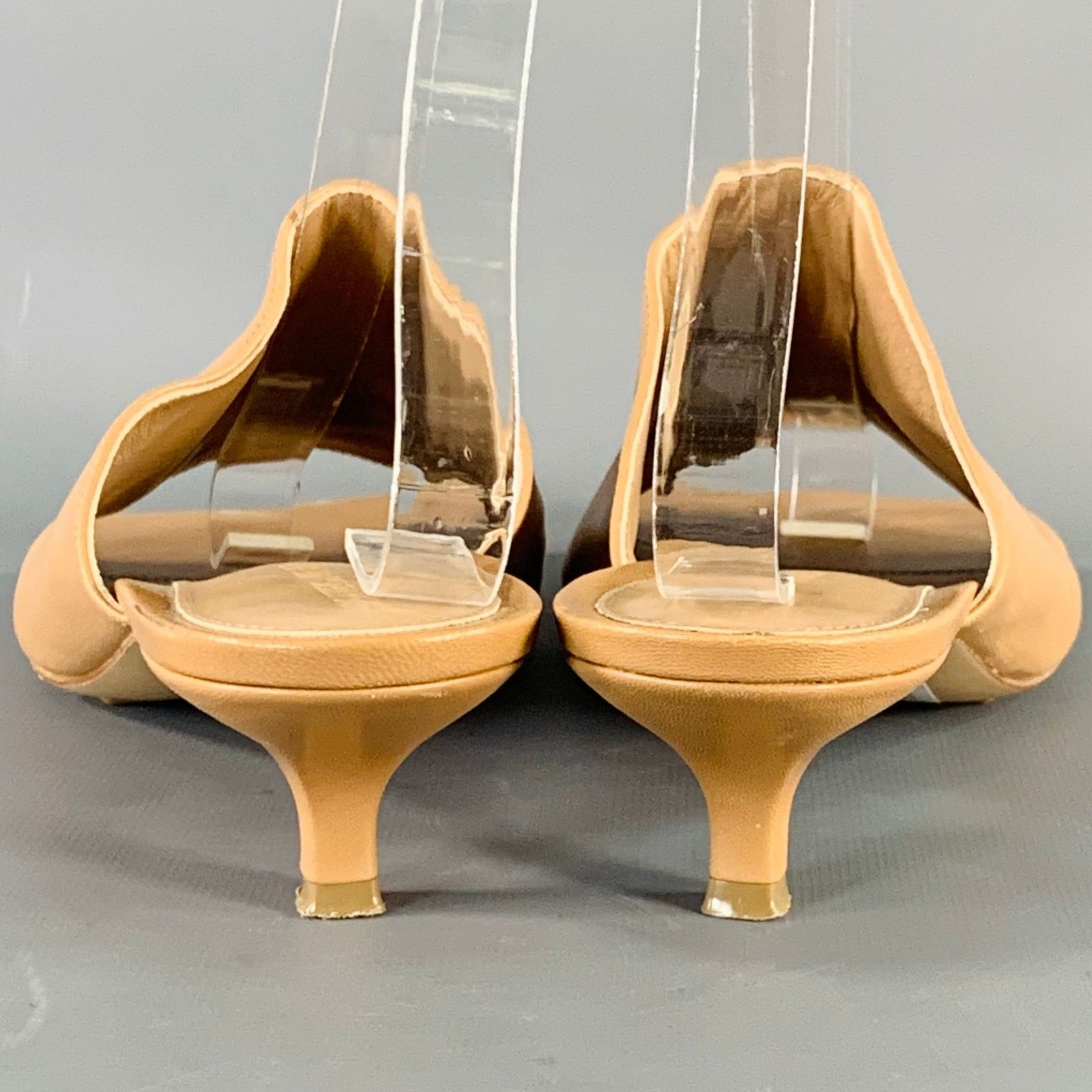 Bottega Veneta BOTTEGA VENETA Tan Leather Toe Kitten Heel Mules Sandals Size US 10 / IT 40 - 3 Thumbnail