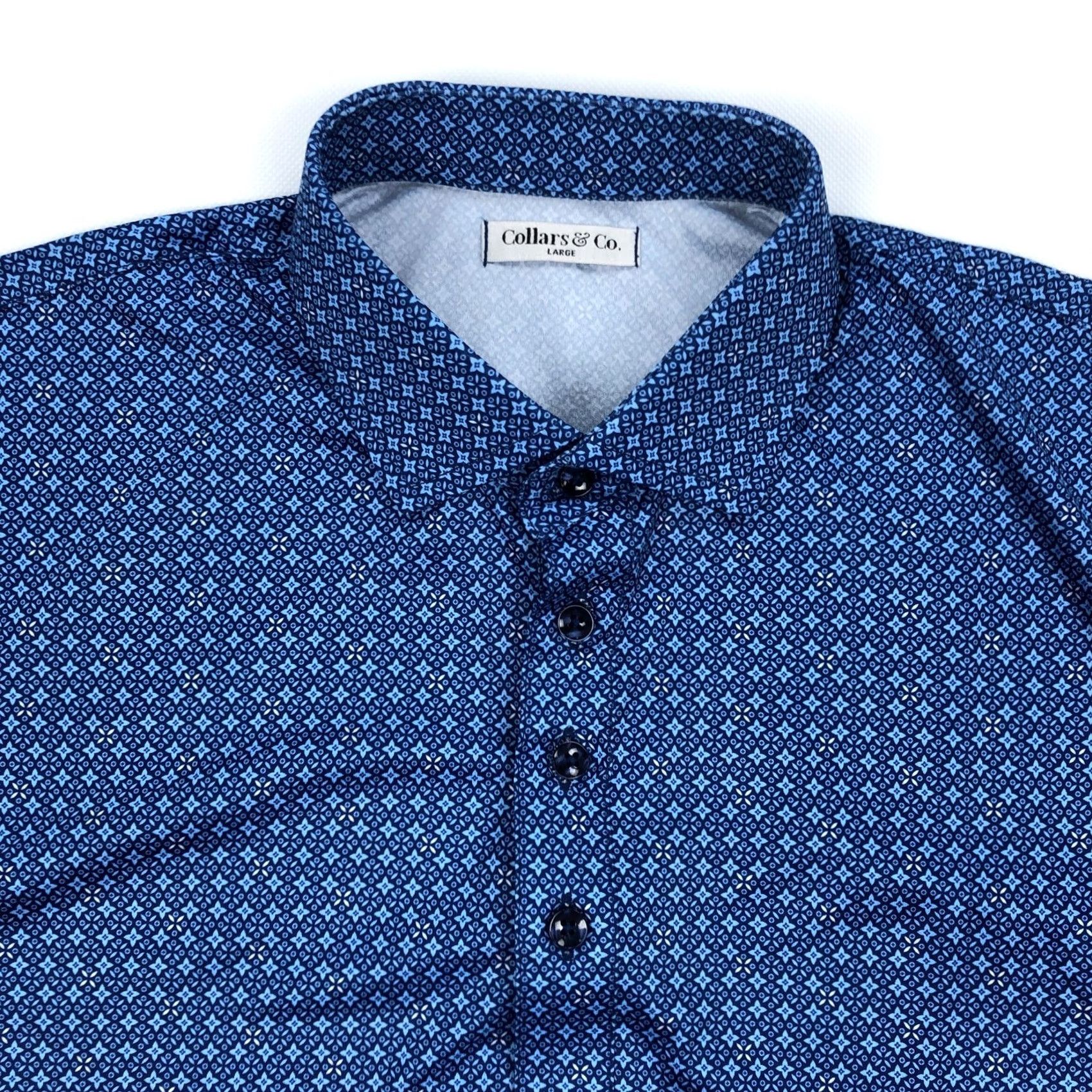 Vintage Collars & Co. Men's Blue Geometric Pattern Performance Polo Shirt L Size US L / EU 52-54 / 3 - 2 Thumbnail