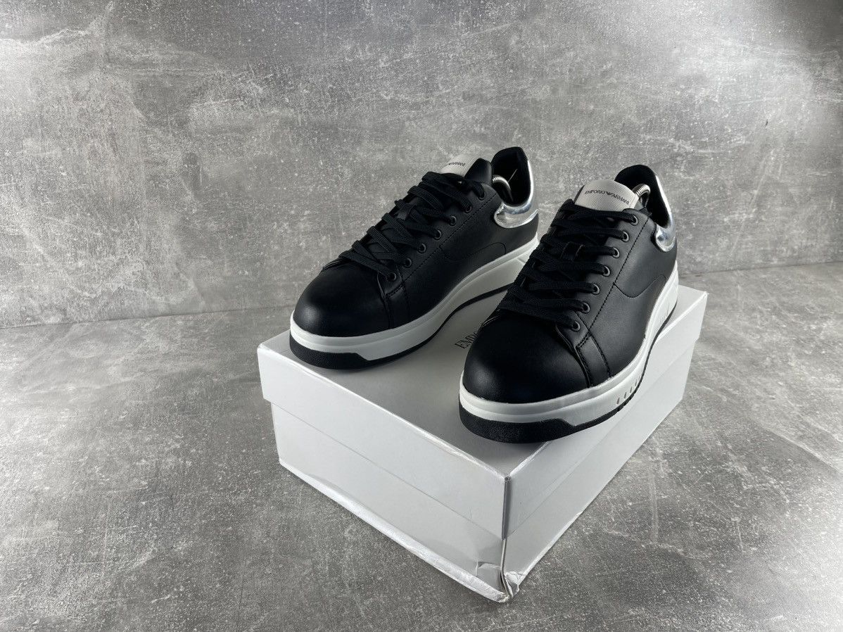 Emporio Armani Emporio Armani NWB Leather Sneakers Black Silver 2019-20 Size US 11 / EU 44 - 2 Thumbnail