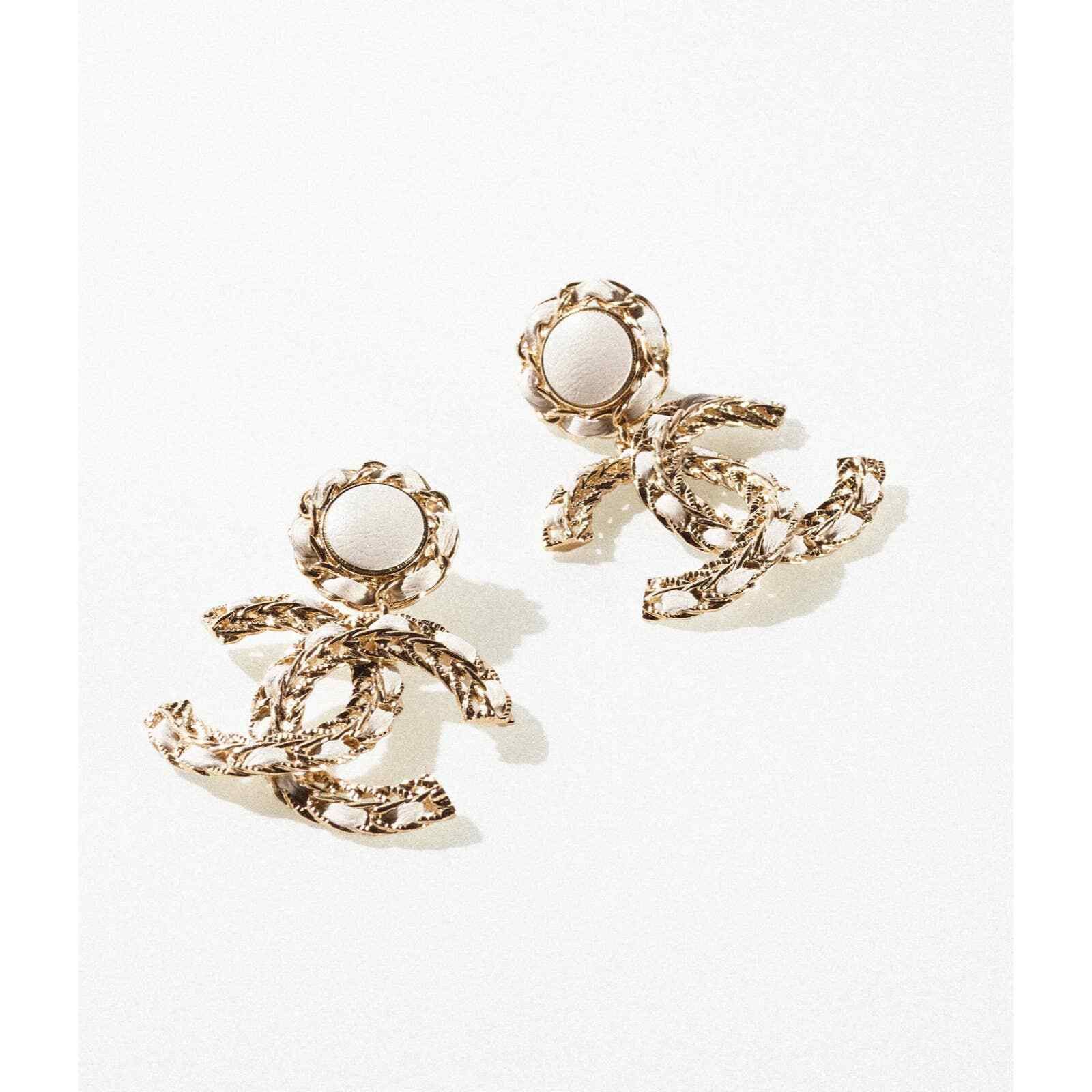 Chanel Chanel Leather Gold CC Logo Dangle Drop Statement Earrings Size ONE SIZE - 7 Thumbnail