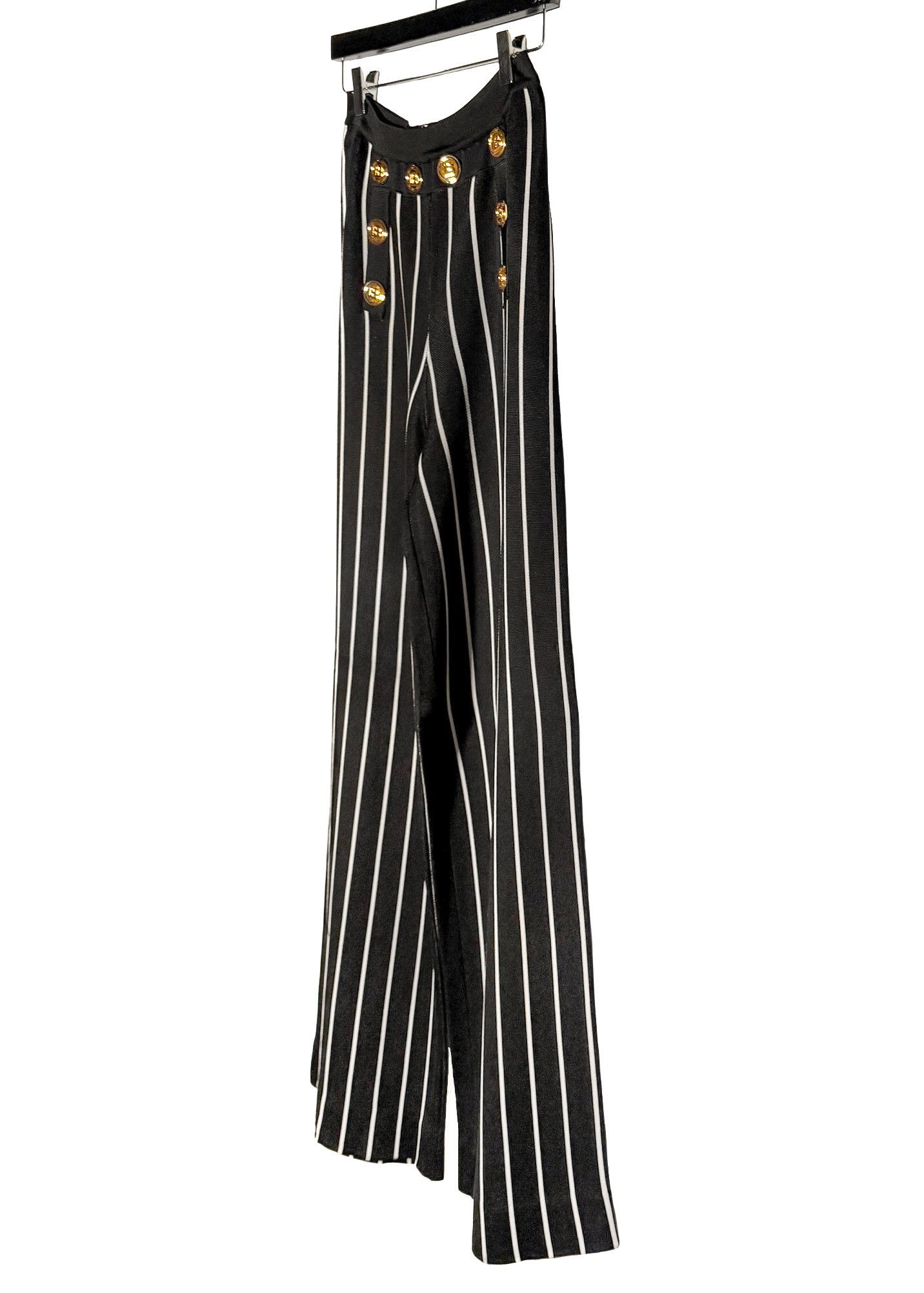 Balmain Balmain Black White Striped Wide-Leg Knit Pants Size 28" / US 6 / IT 42 - 2 Thumbnail