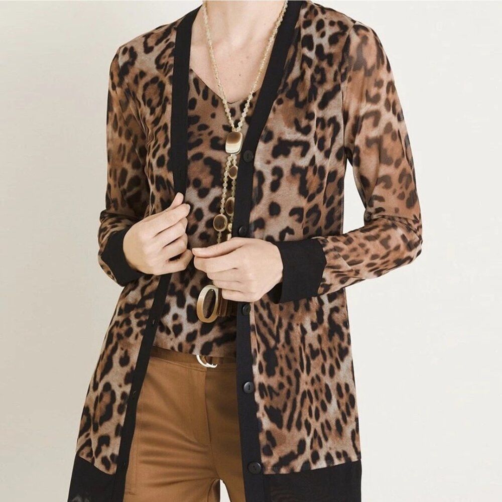 Chicos Chico's Animal Print Mesh Leopard Pattern Cardigan Size 3 U Size XL / US 12-14 / IT 48-50 - 2 Thumbnail