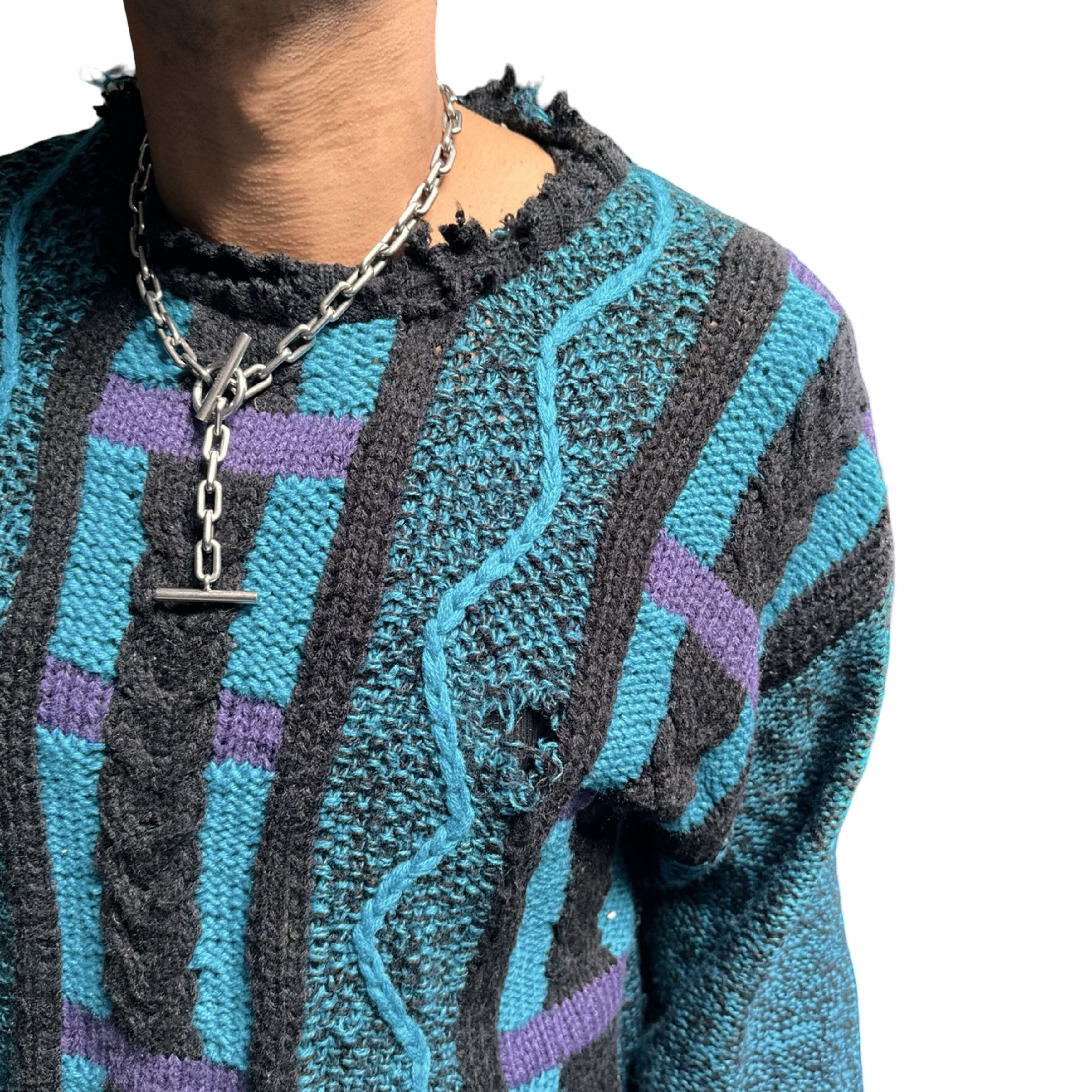 Vintage Vintage Cattivo Coogi Black & Teal Grunge Sweater - Medium Size US M / EU 48-50 / 2 - 2 Thumbnail