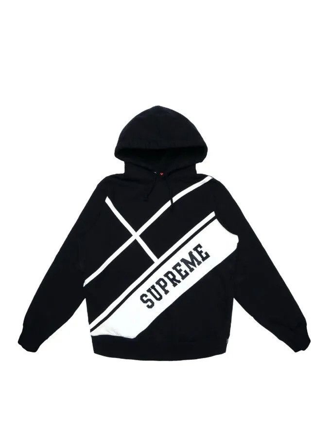 Image of Supreme Diagonal Hooded Sweatshirt Black White Size Large, Men's