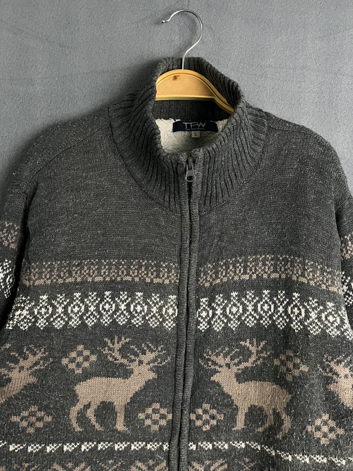 Aran Isles Knitwear × Homespun Knitwear × Vintage KNIT ZIP UP SWEATER TURTLE NECK MOOSE DESIGN Size US L / EU 52-54 / 3 - 3 Thumbnail