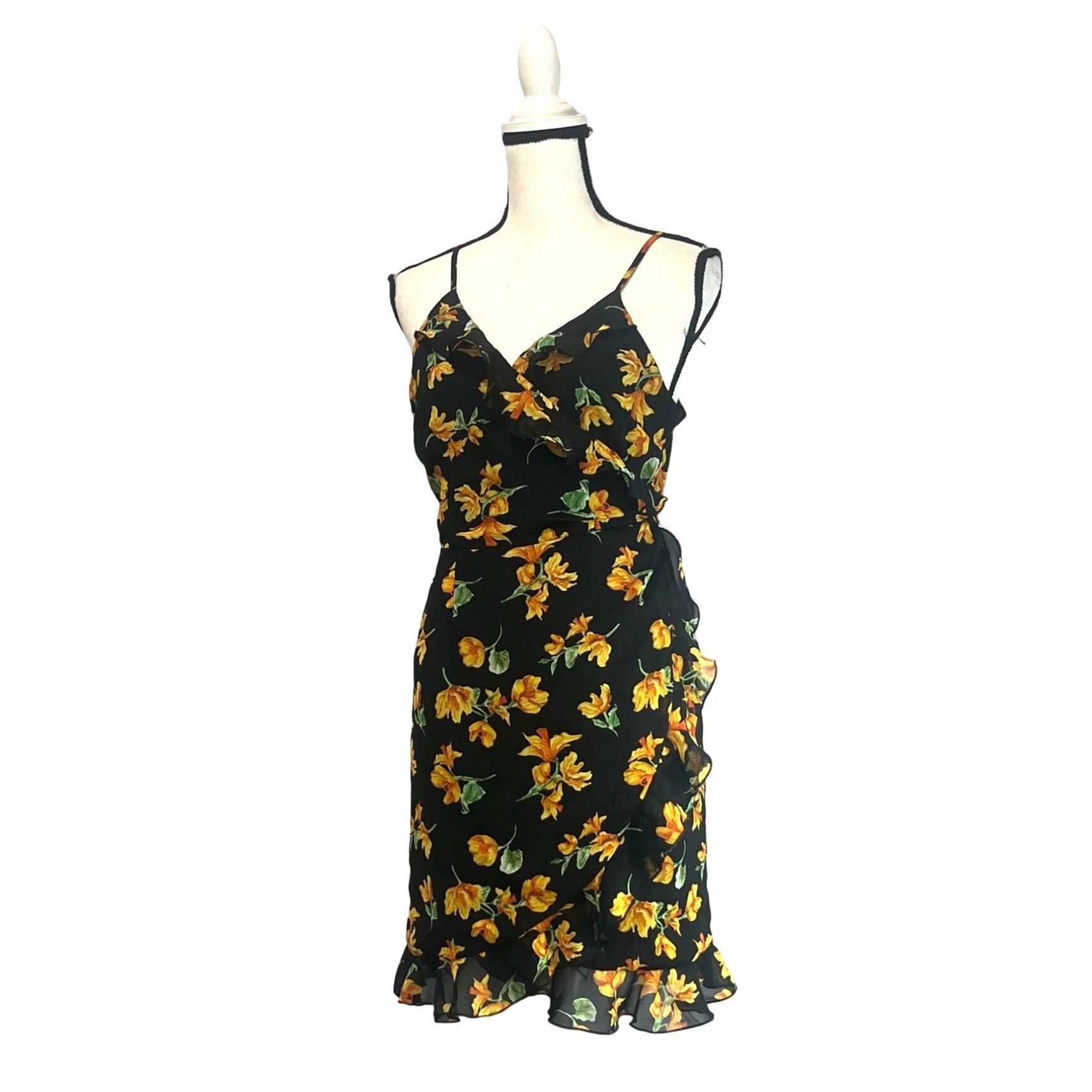 Topshop TOPSHOP FLORAL WRAP STRAPPY MINI DRESS IN MULTI, Black/Multi Size L / US 10 / IT 46 - 10 Thumbnail