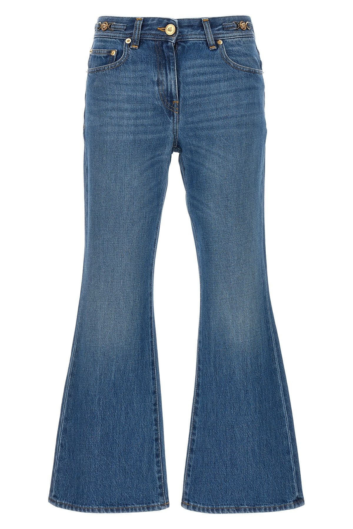 image of Versace Flared Jeans in Blue, Women's (Size 24)