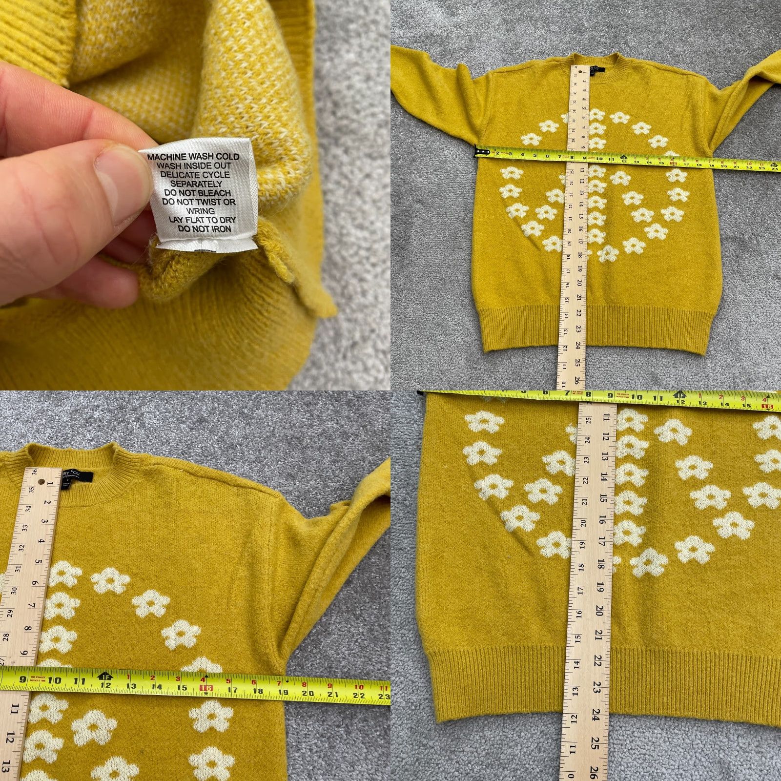 Vintage Witty Fox Pullover Sweater Womens Small Mustard Yellow Flower Crew Neck Casual Size S / US 4 / IT 40 - 8 Thumbnail