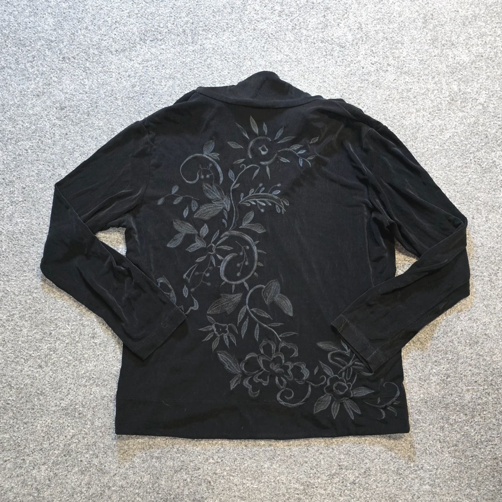 Vintage Chicos Womens Large Black Cardigan Stretch Slinky Witch Goth Career Size L / US 10 / IT 46 - 2 Thumbnail