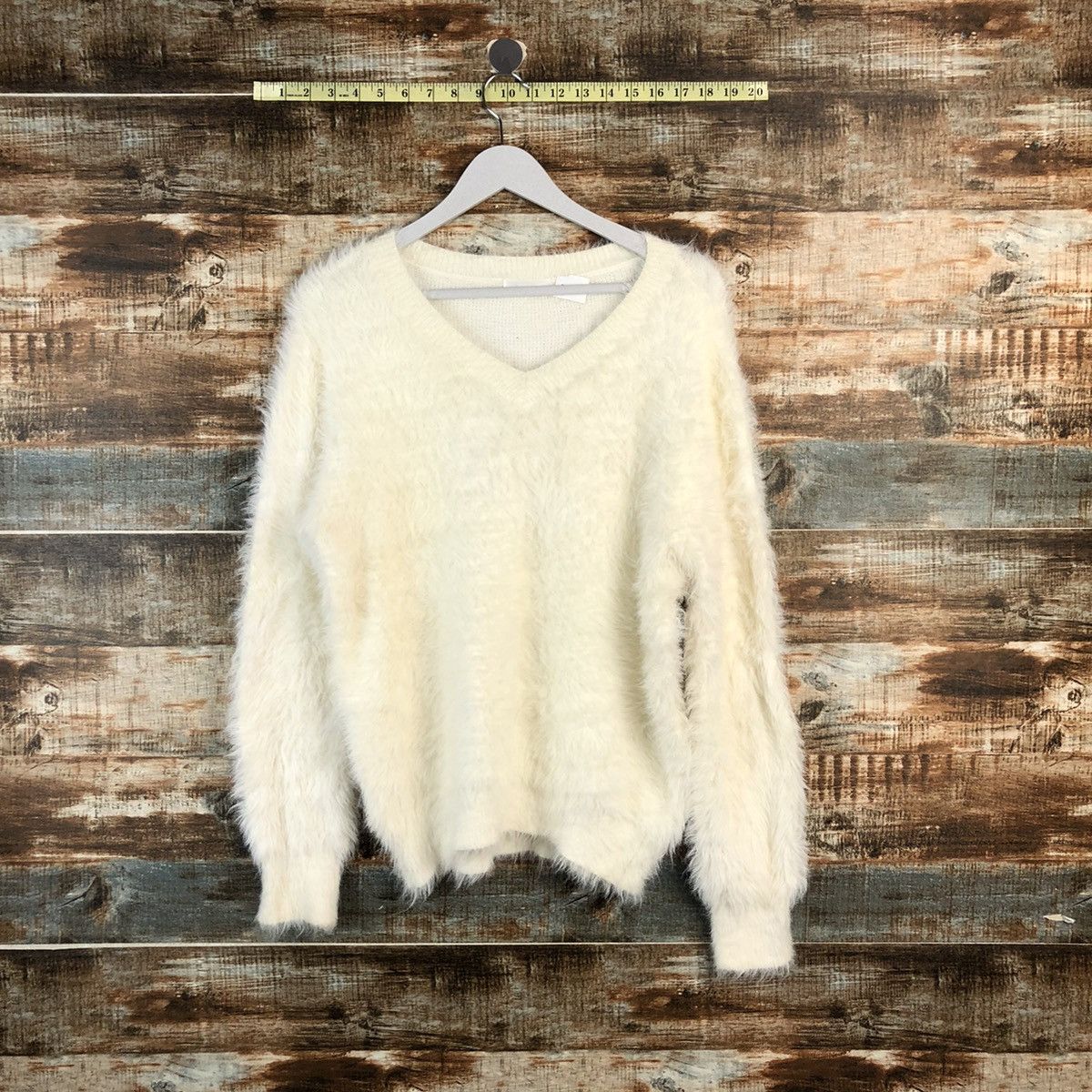 Homespun Knitwear DLL Dreskip White shaggy fur Mohair Knitwear #C231 Size US L / EU 52-54 / 3 - 1 Thumbnail