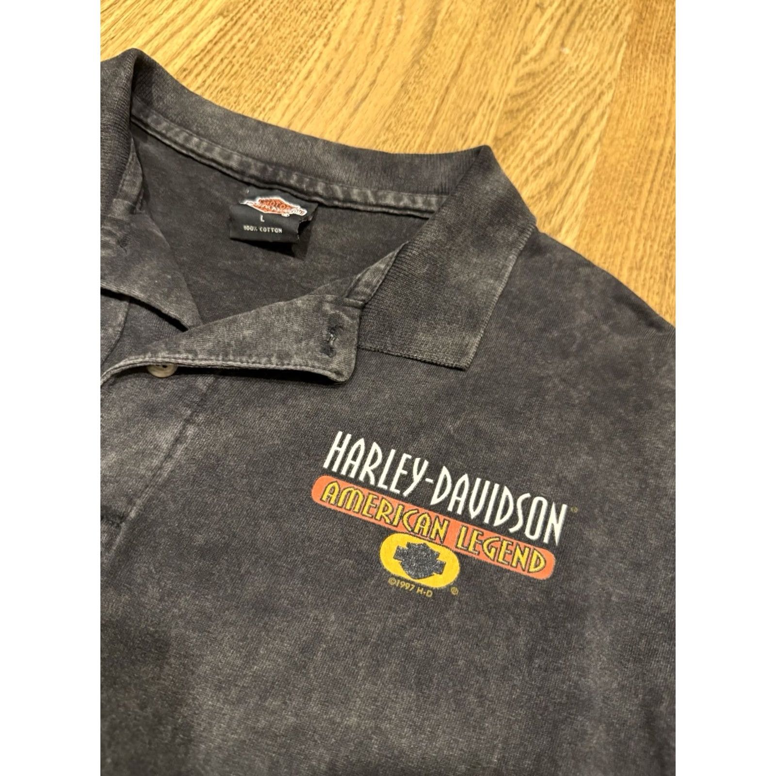 Harley Davidson VINTAGE Harley-Davidson Polo Shirt Men's Large L/XL Illinois 90s Gray Cotton Short Sleeve Collared 100% Cotton Biker Motorcycle 90s Size US L / EU 52-54 / 3 - 5 Thumbnail