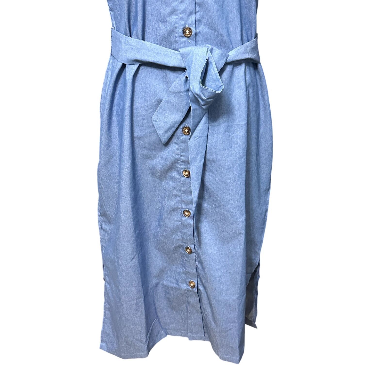 Other NY Collection Chambray Midi Dress Belted Sleeveless Blue MP Size M / US 6-8 / IT 42-44 - 4 Thumbnail