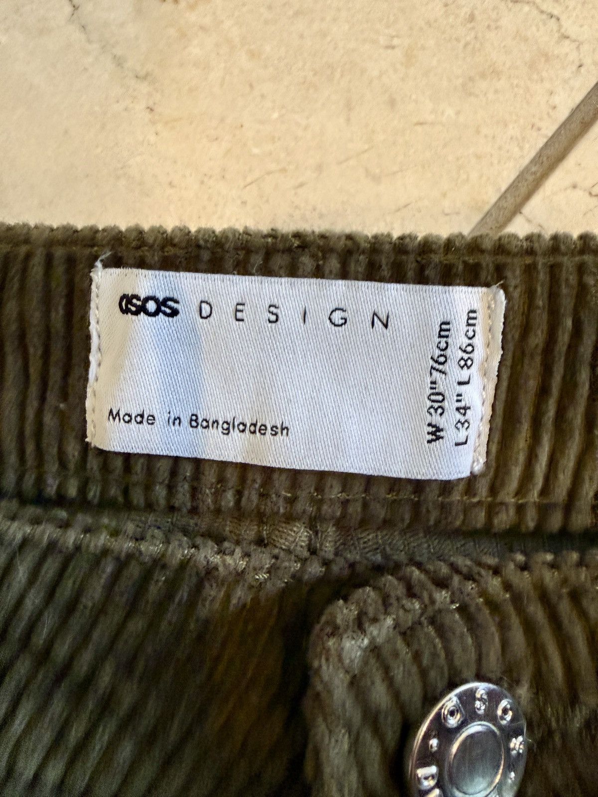 Asos ASOS DESIGN Olive Corduroy Straight/Wide Leg Pants (W30 L34) Size US 30 / EU 46 - 3 Thumbnail