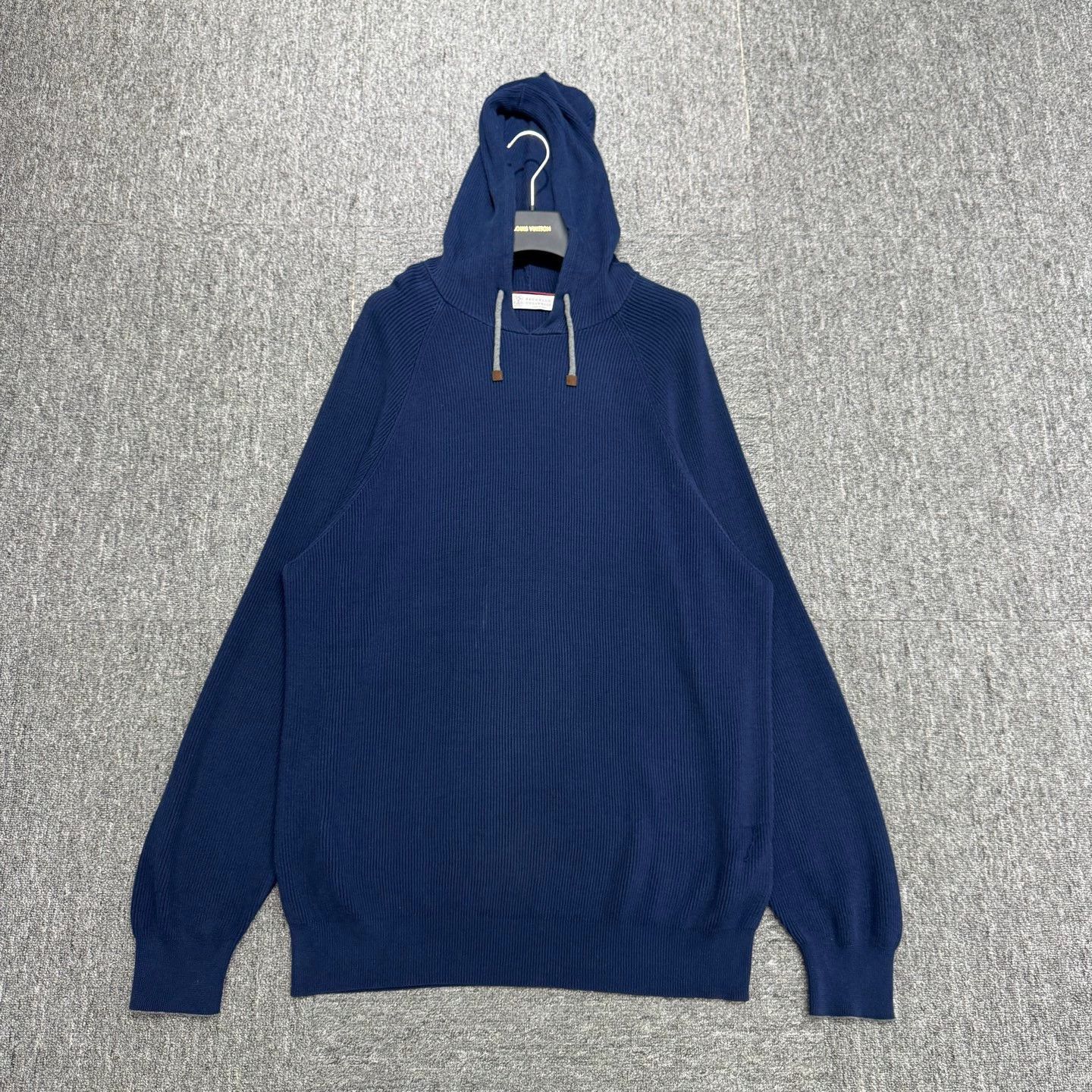 Brunello Cucinelli Blue Ribbed Hoodie with Drawstring Size US XL / EU 56 / 4 - 1 Thumbnail