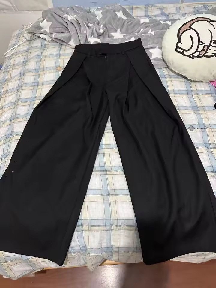 Japanese Brand Black Stacked Flare Pants, Wide Leg Loose Cleanfit Trousers Size US 28 / EU 44 - 5 Thumbnail