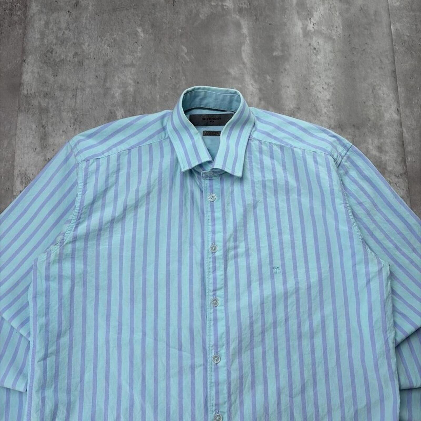 Givenchy Y2K Blue Givenchy Logo Striped Long Sleeve Button Up Shirt Size US M / EU 48-50 / 2 - 3 Thumbnail