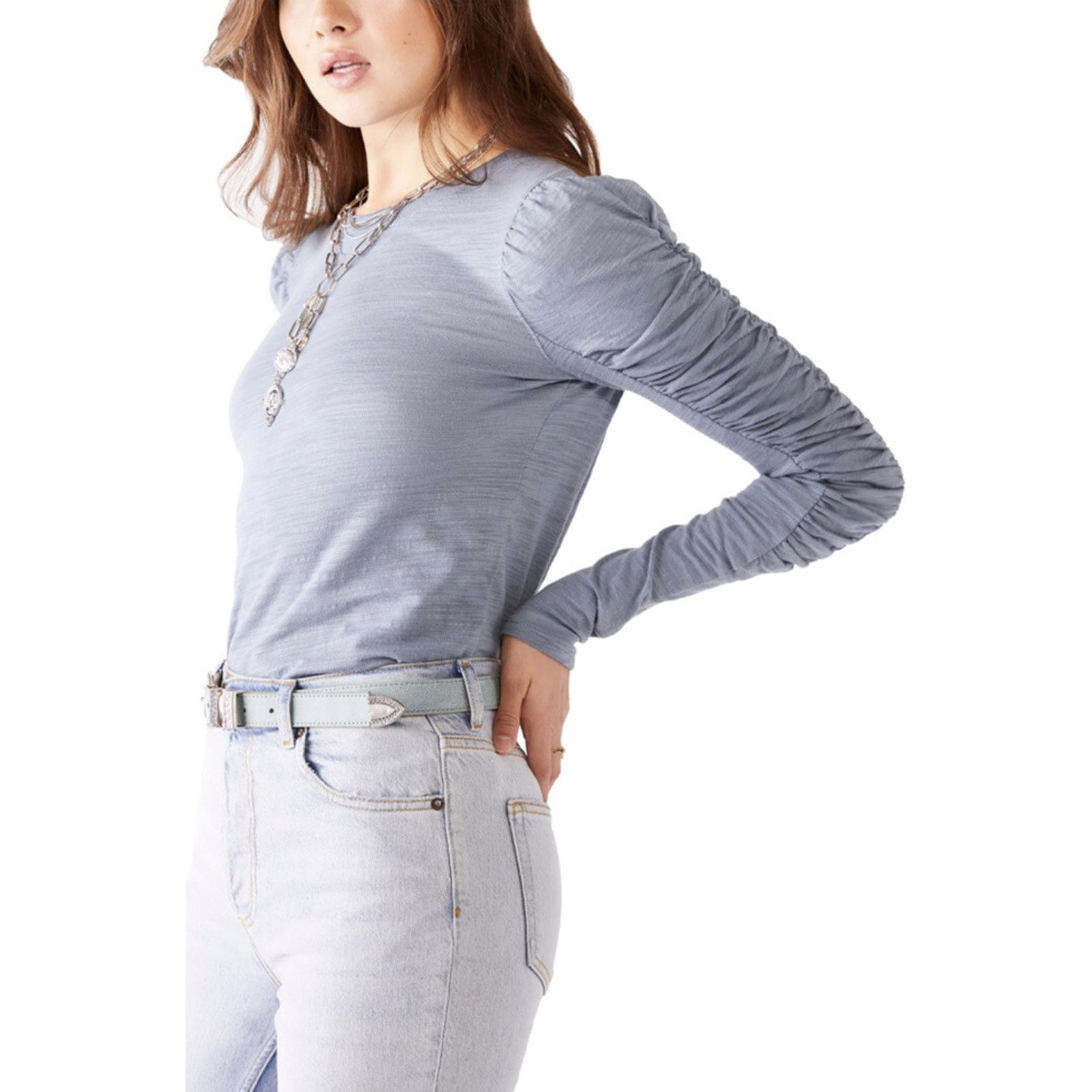Free People Free People Natasha Ruched-Sleve T-Shirt Denim top FP2870166 Size S / US 4 / IT 40 - 1 Thumbnail