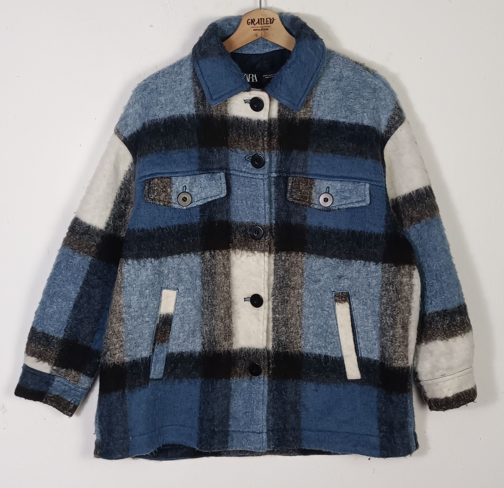 Zara Blue Fleece Overshirt Jacket Italian Fabric