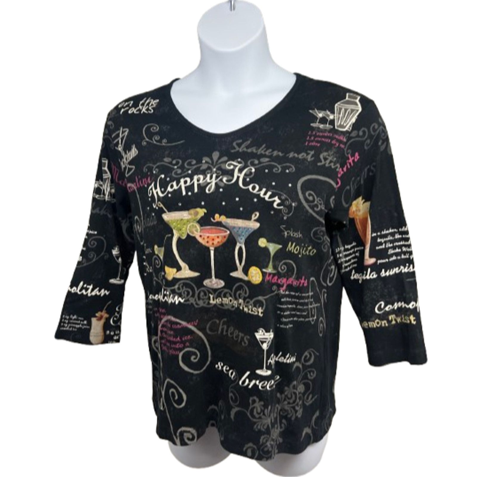 Other Cactus Bay Happy Hour Cocktails Black Top Shirt 2XL Bling Size XXL / US 16-18 / IT 52-54 - 1 Thumbnail