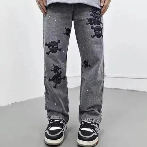 Jean Pirate Skull Patch Gray Denim Jeans Size US 32 / EU 48 - 4 Thumbnail
