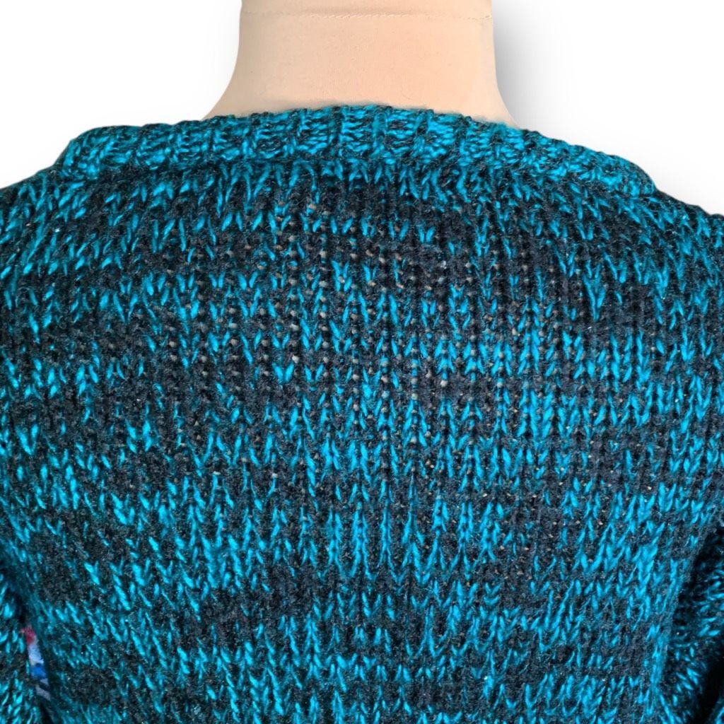Vintage Vintage Street Scene Teal Black Checkered Plaid Loose Knit Pullover Sweater Size US M / EU 48-50 / 2 - 6 Thumbnail