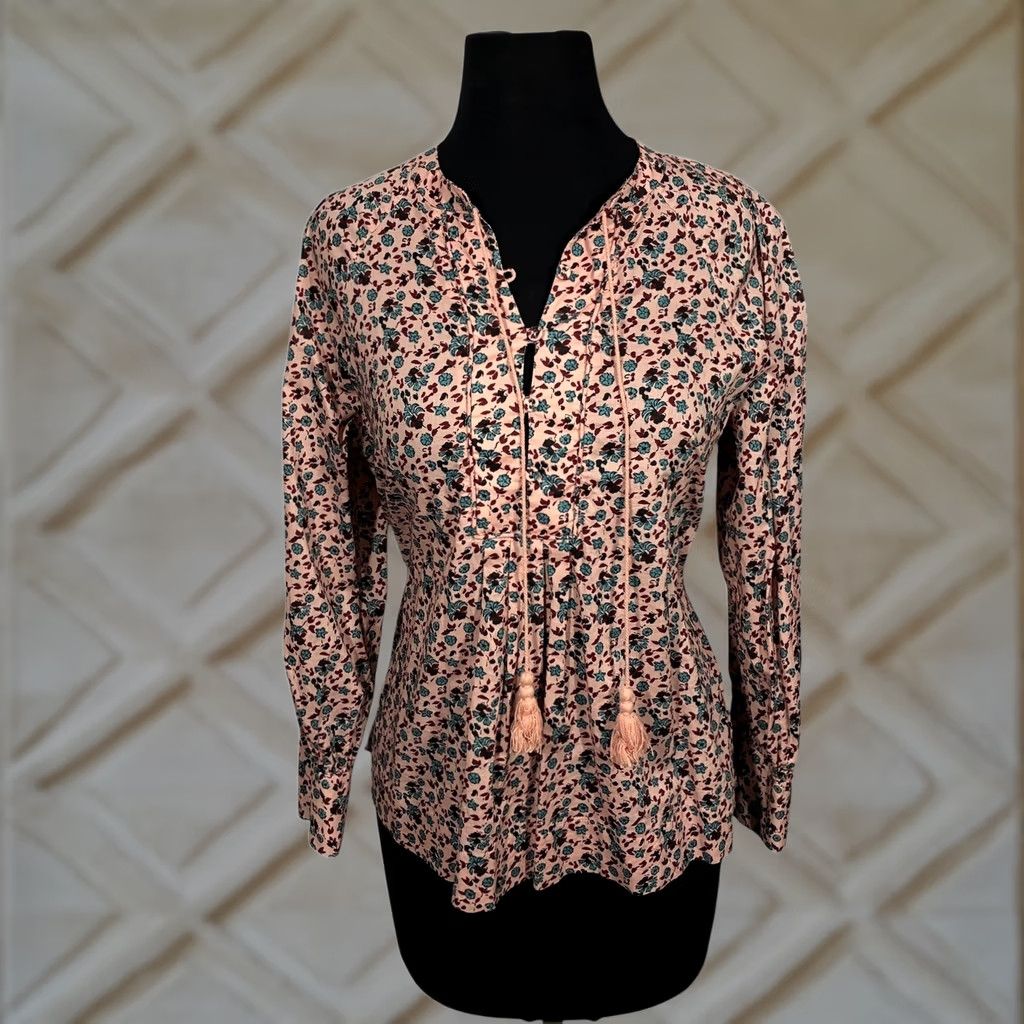 Joie Joie Dracha Floral Tassel Tie V-Neck Blouse Womens S Pink Floral Print Tunic Size S / US 4 / IT 40 - 1 Thumbnail