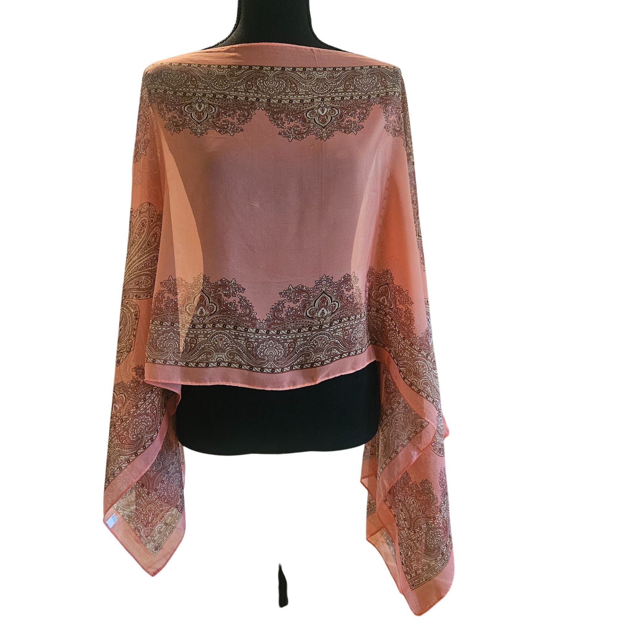 Other Sheer Paisley Scarf Pearl Buttons Cottage Core Elegance Boho Size ONE SIZE - 3 Thumbnail