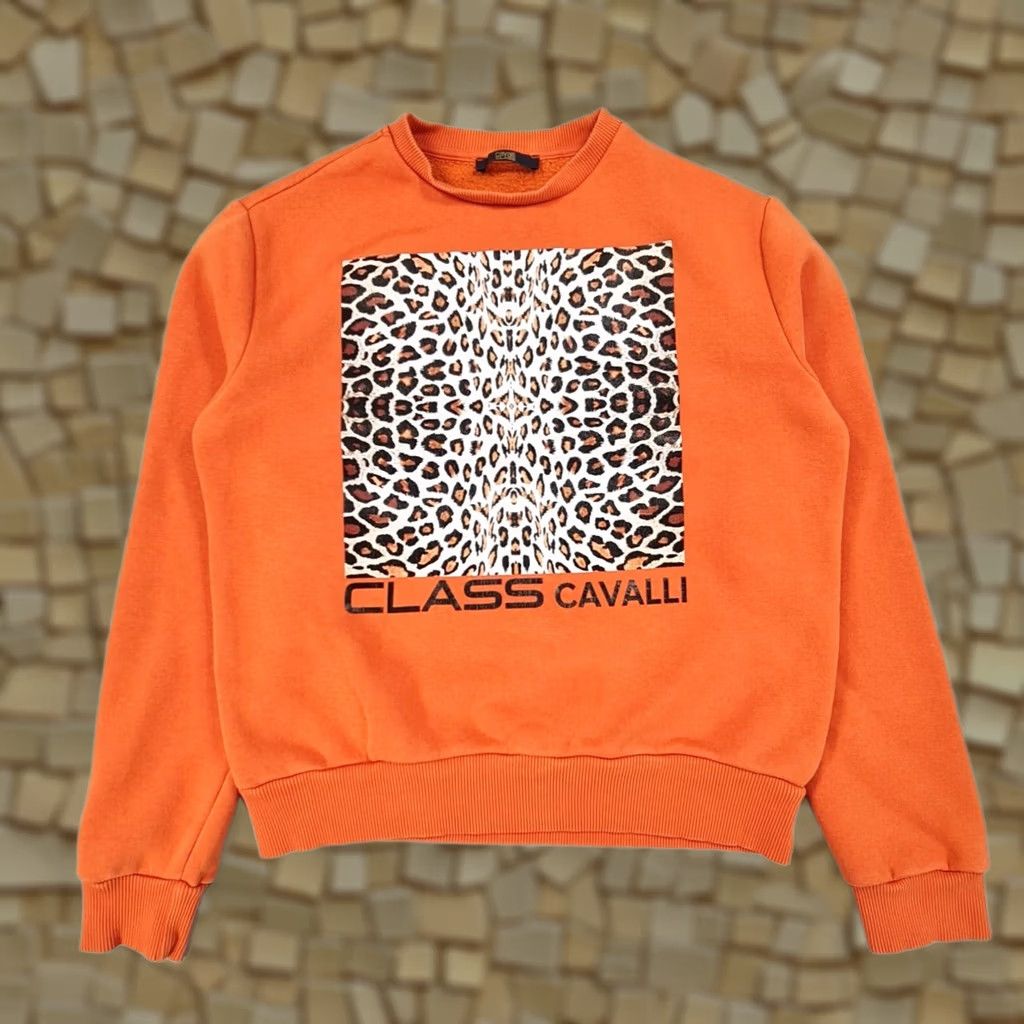 Cavalli Class Cavalli Class Sweatshirt Leopard Print Logo Pullover Womens Small Black Color, Regular Fit, Long Sleeve Crew Neck, Knit Fleece Activewear Size S / US 4 / IT 40 - 1 Thumbnail