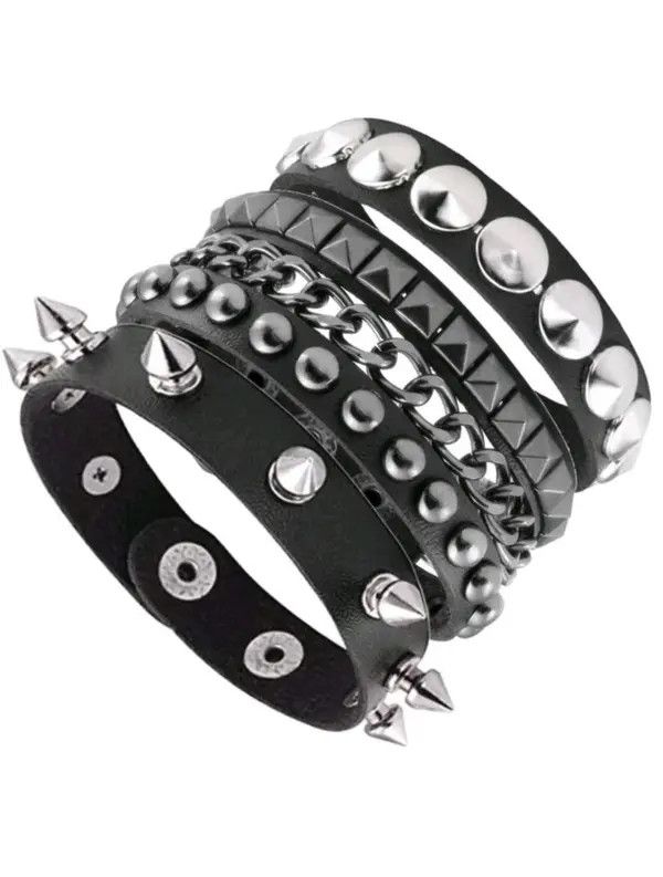 Leather Leather Cuff Bracelet Metal Studded Wristband Size ONE SIZE - 5 Thumbnail