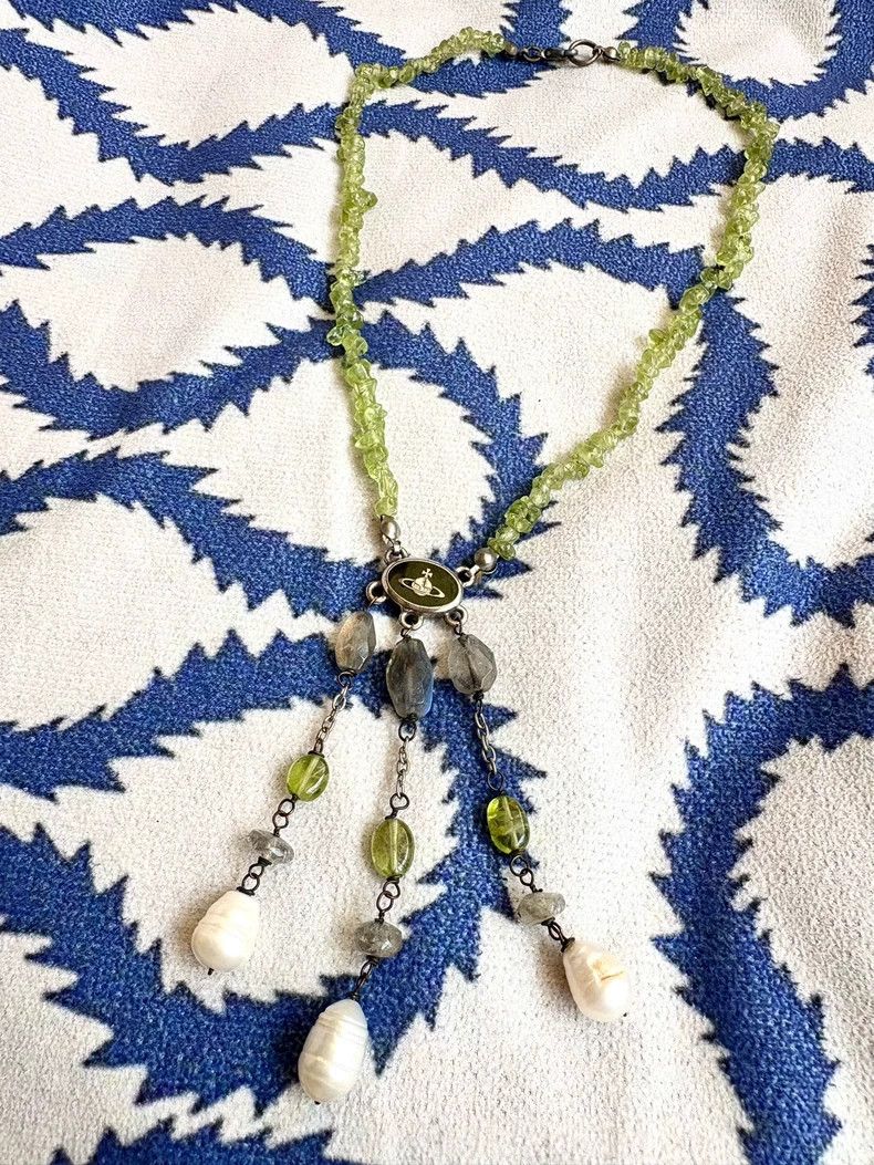 Vivienne Westwood Vivienne Westwood Green Olive Stone Pearl Necklace Size ONE SIZE - 3 Thumbnail