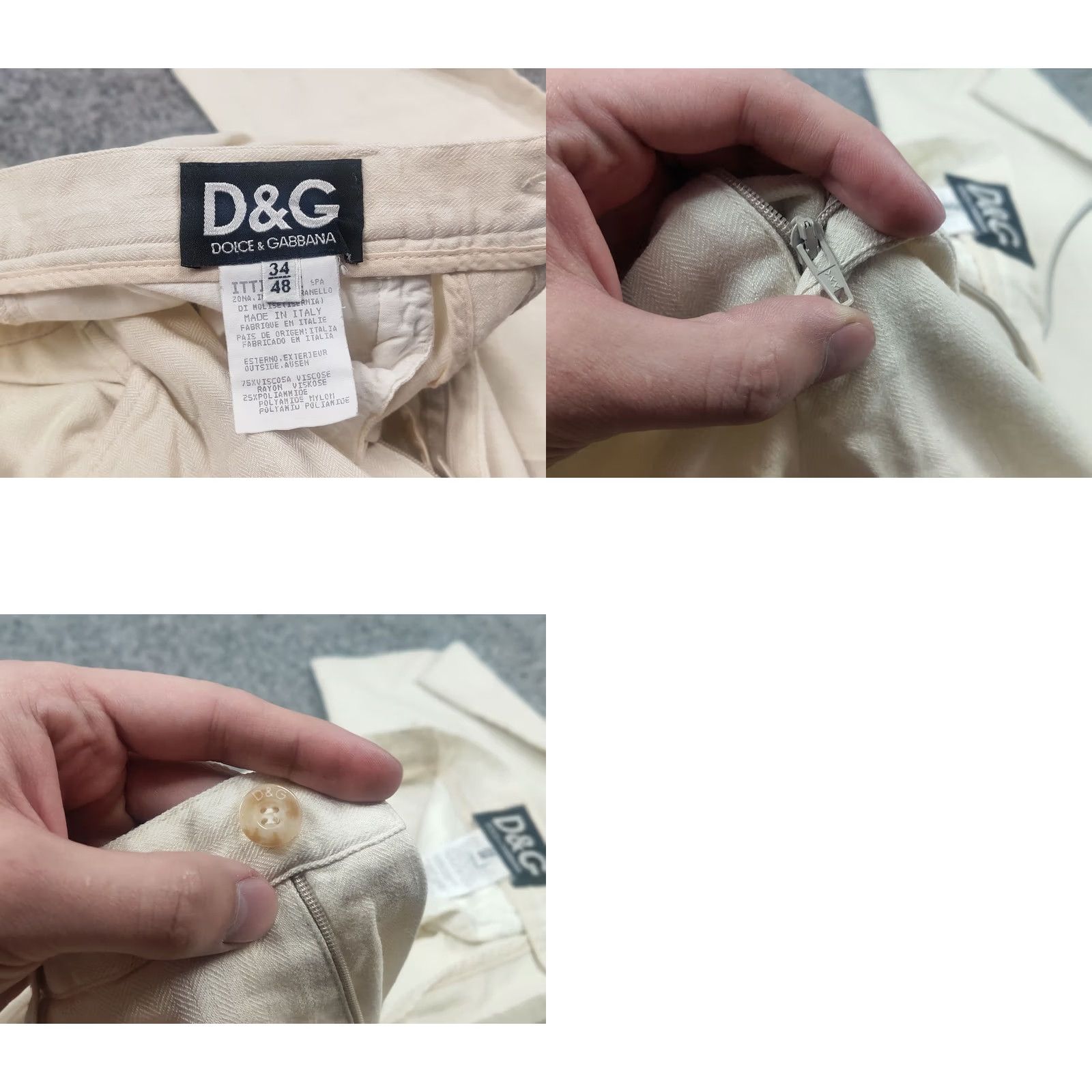 Dolce & Gabbana VINTAGE Dolce&Gabbana Beige Cotton herringbone Casual Pants Mens 34 Size US 34 / EU 50 - 10 Thumbnail