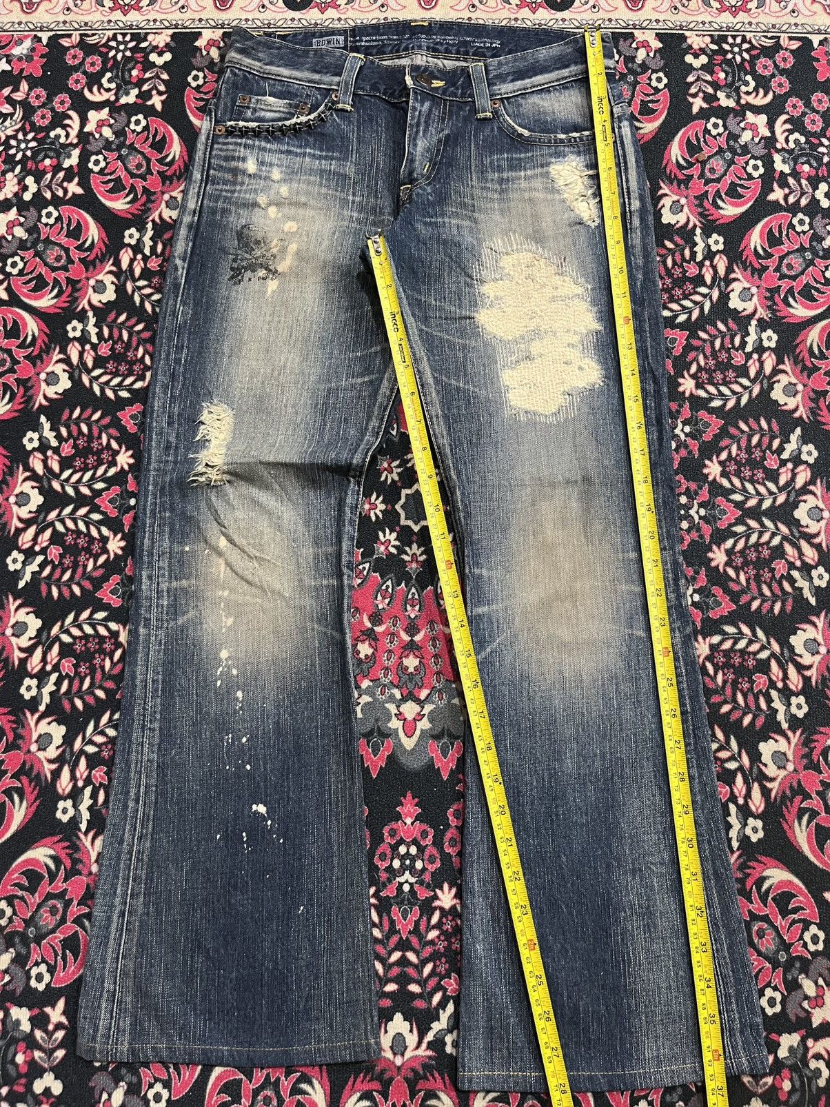 If Six Was Nine Edwin 503 Sashiko Pocket Studded Skull Painting Flare Jeans Size 28" / US 6 / IT 42 - 11 Thumbnail