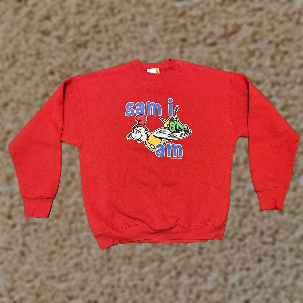 Vintage VINTAGE Dr. Seuss Sam I Am Green Eggs and Ham Red Crewneck Sweatshirt Adult XL Size US XL / EU 56 / 4 - 1 Thumbnail