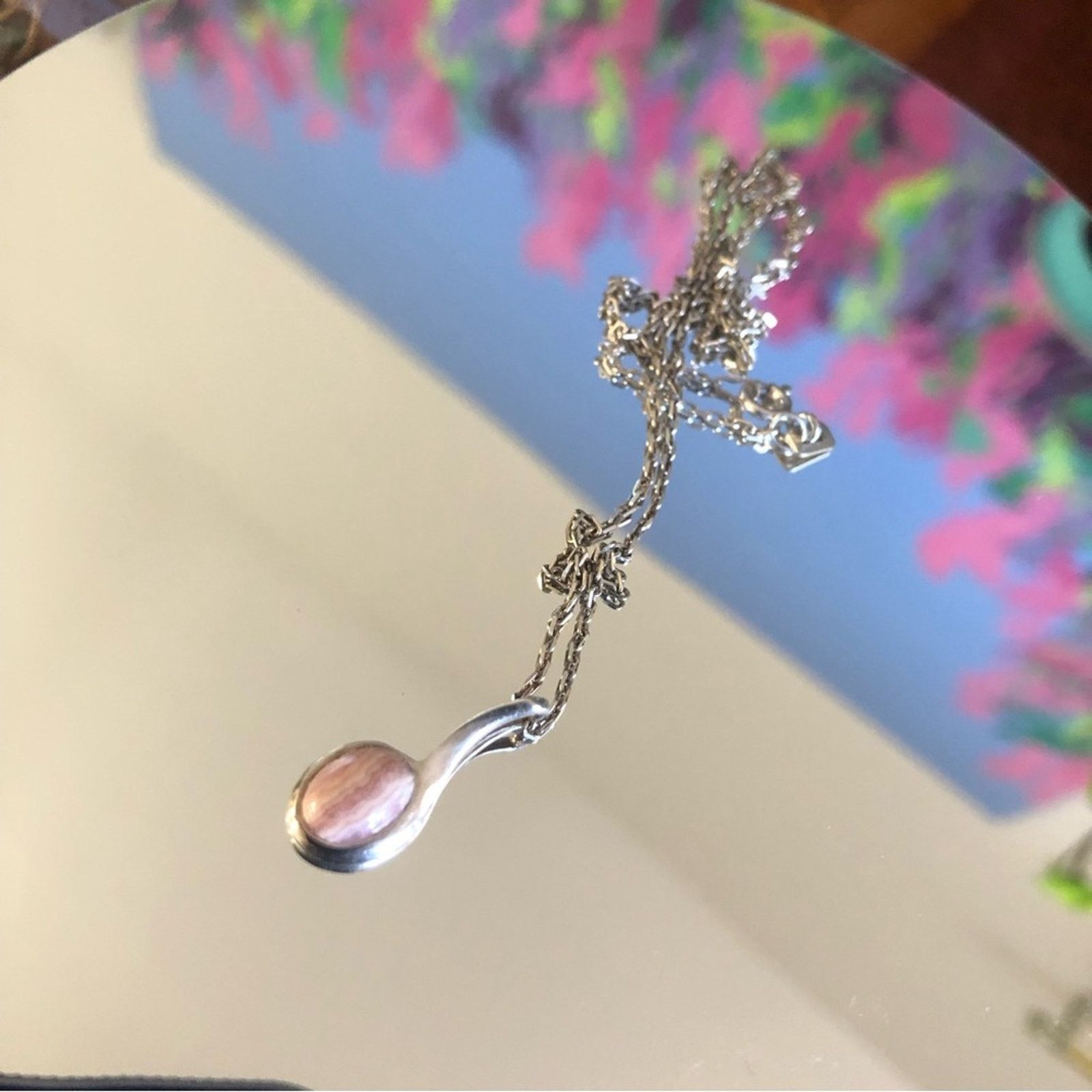 Jewelry Rhodochrosite oval stone 925 swirl pendant necklace Size ONE SIZE - 3 Thumbnail